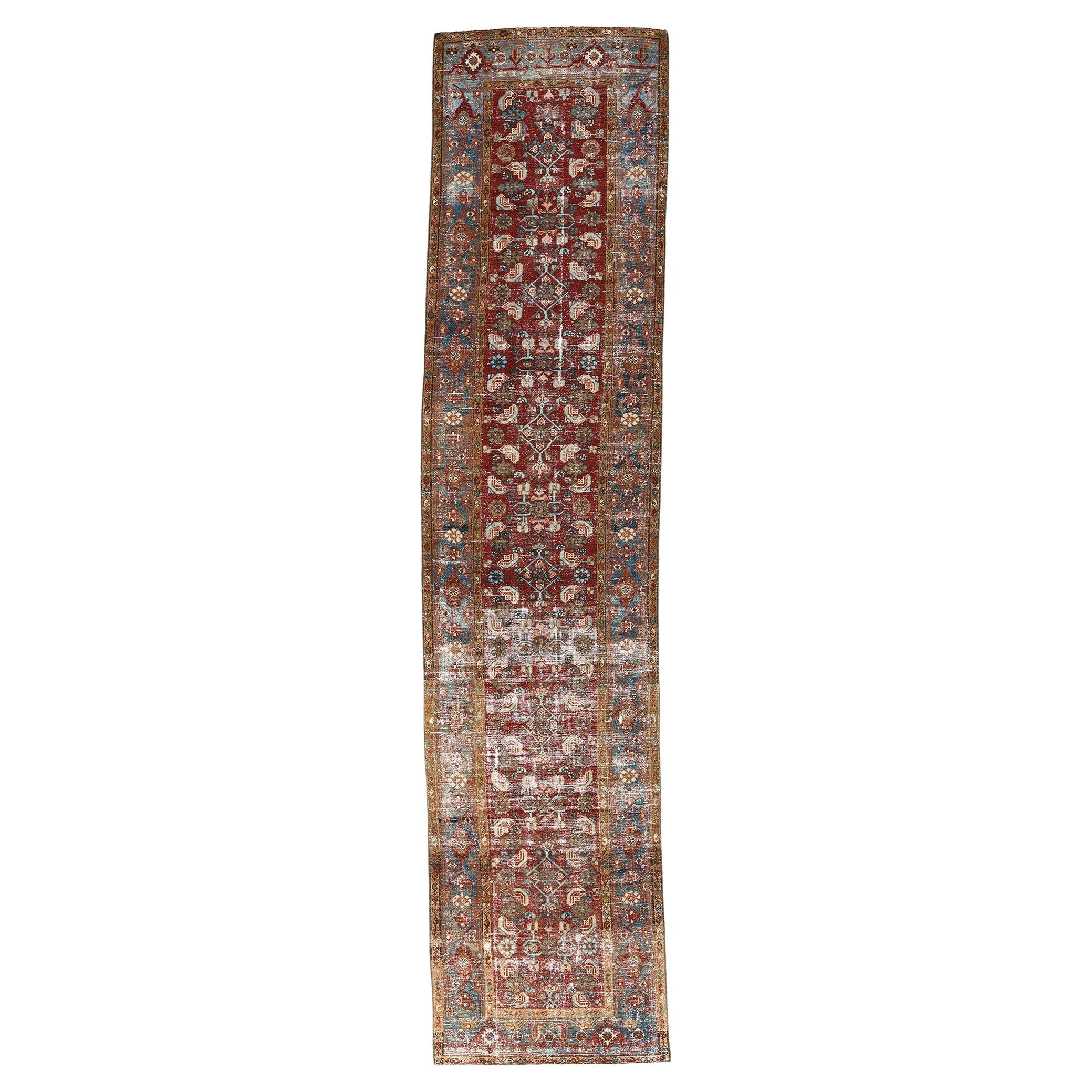 Distressed Antike Persische Malayer Teppich Teppich Läufer im Angebot