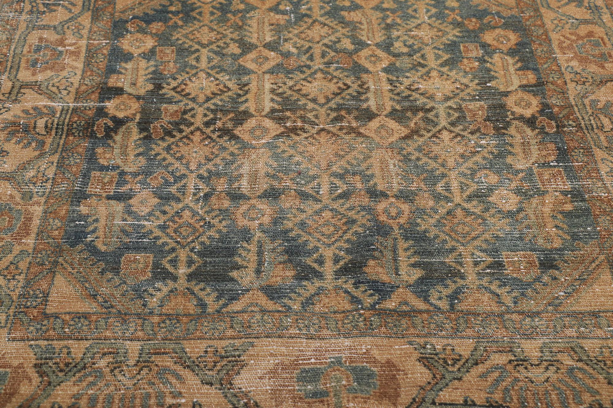 Hand-Knotted Distressed Antique Persian Malayer Rug For Sale