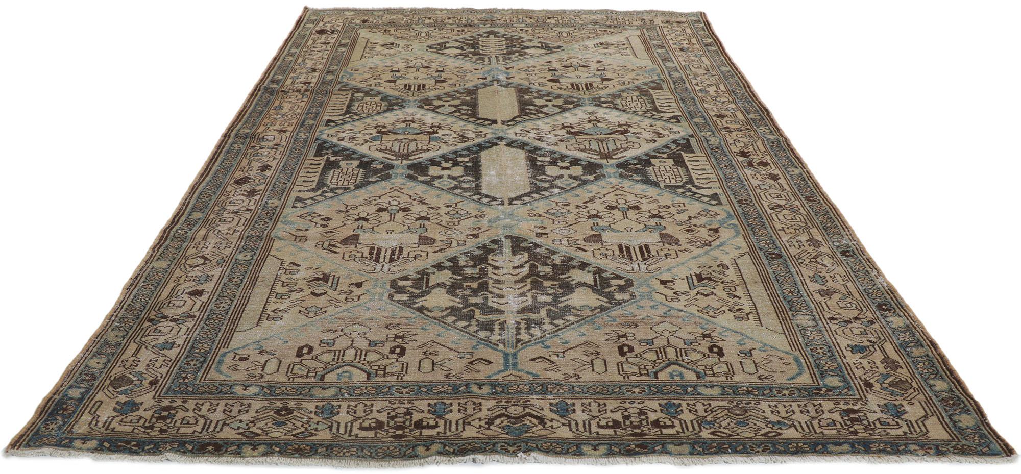 Hand-Knotted Distressed Antique Persian Malayer Rug For Sale