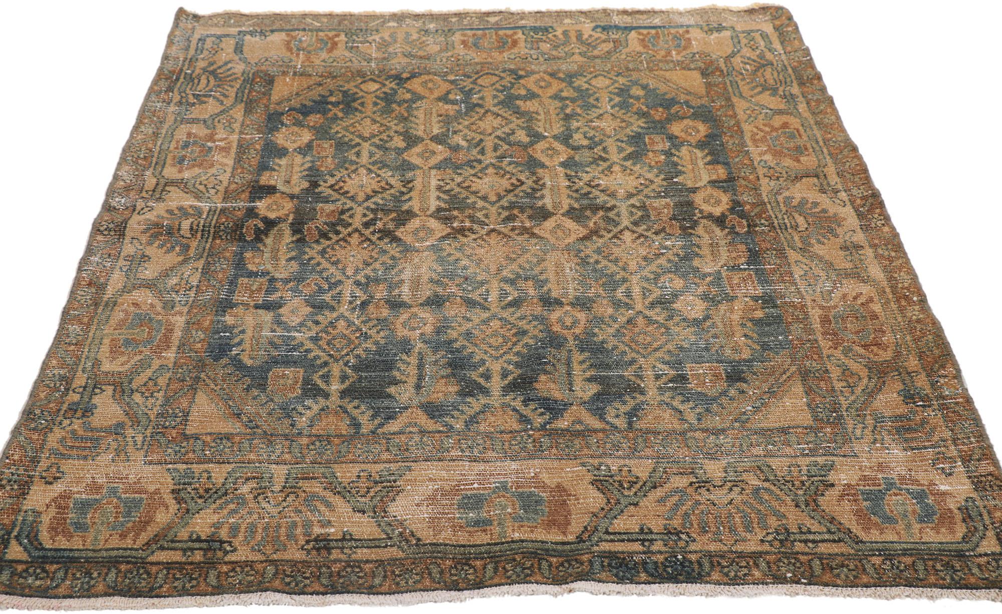 Distressed Antique Persian Malayer Rug In Distressed Condition For Sale In Dallas, TX