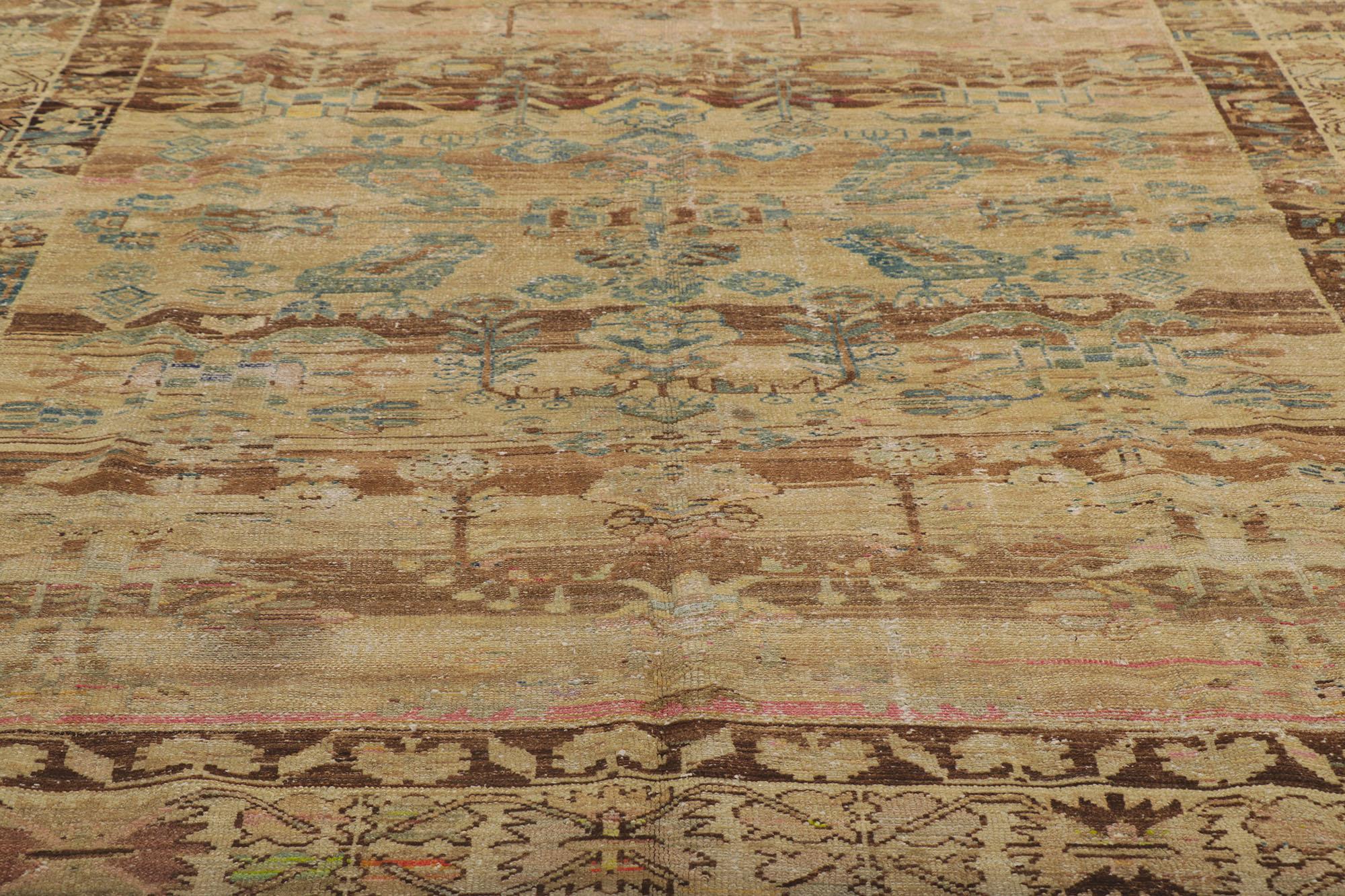 Noué à la main Tapis persan Malayer ancien vieilli en mauvais état