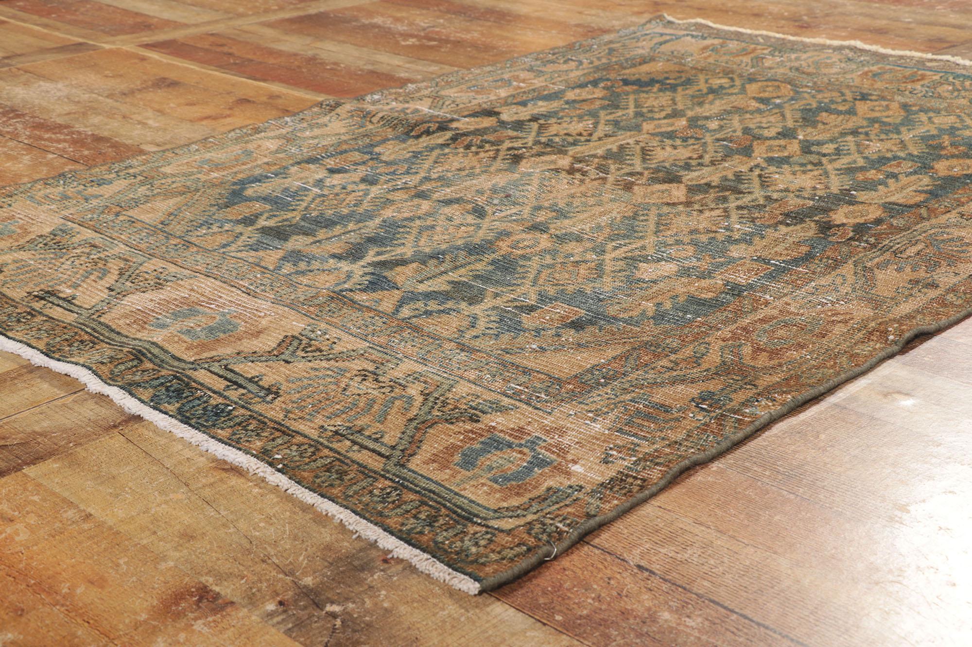 Wool Distressed Antique Persian Malayer Rug For Sale