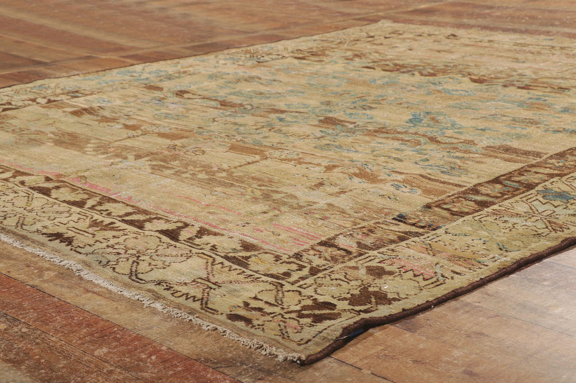 20ième siècle Tapis persan Malayer ancien vieilli en mauvais état