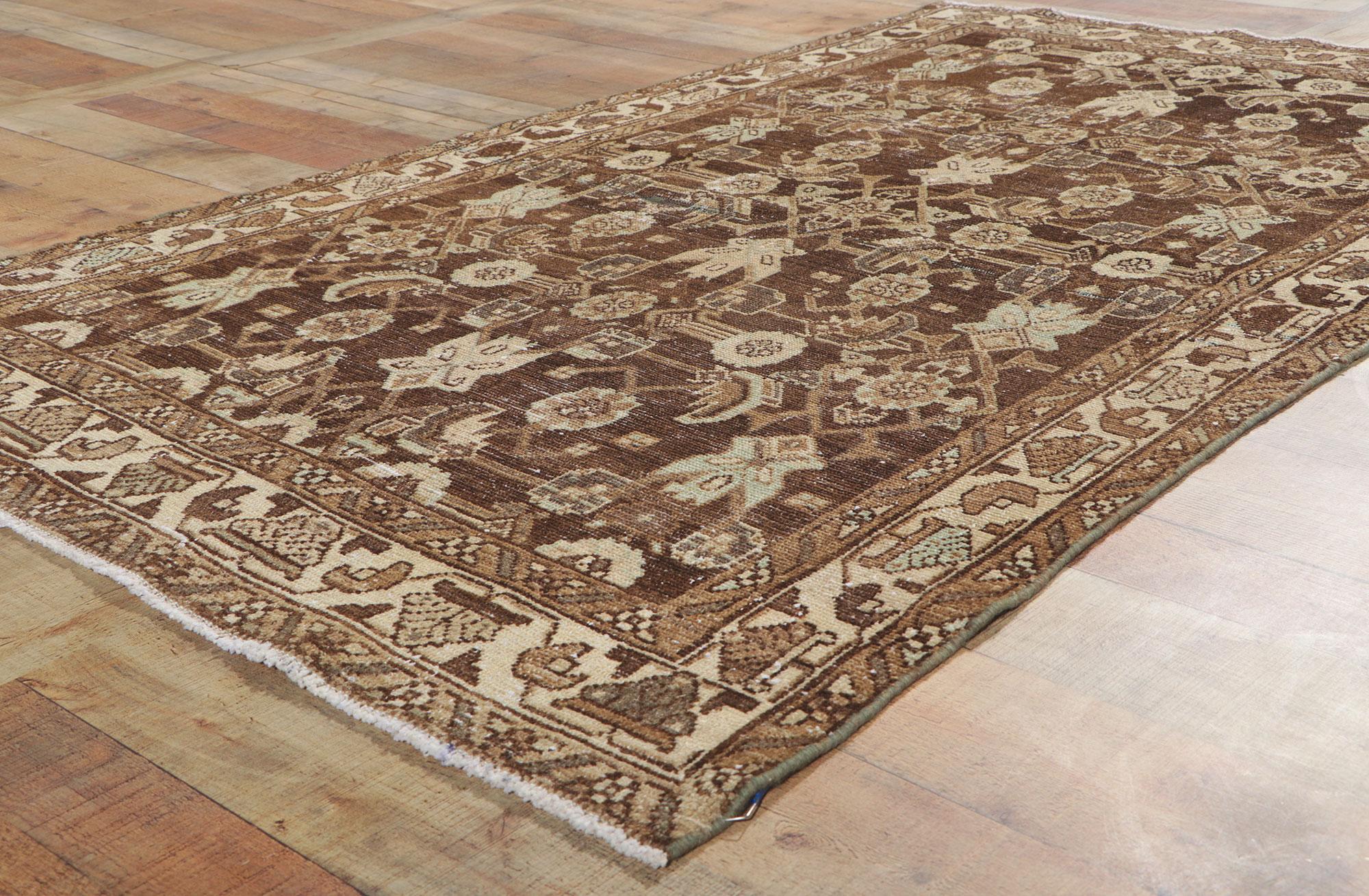 Antique-Worn Persian Malayer Rug, Midcentury Modern Meets Weathered Finesse For Sale 2