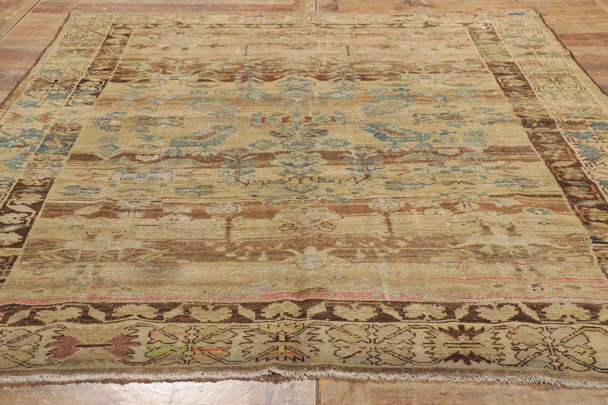 Laine Tapis persan Malayer ancien vieilli en mauvais état