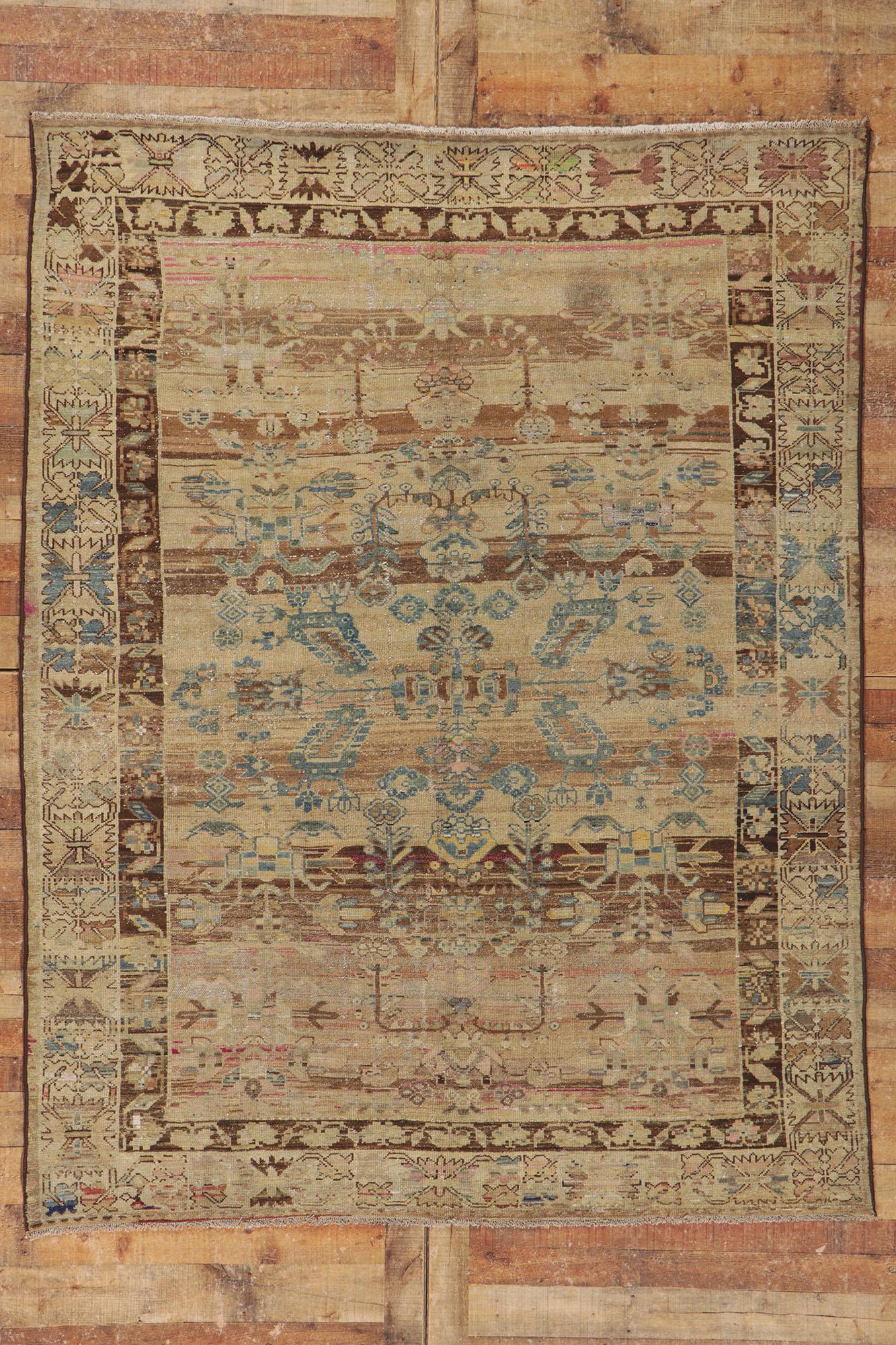 Tapis persan Malayer ancien vieilli en mauvais état 1