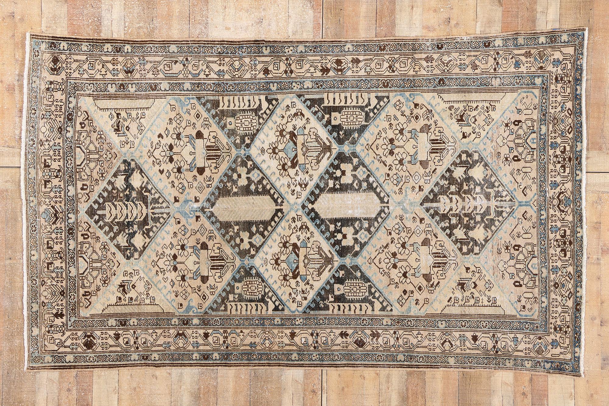 Alfombra persa malayer de 1910 envejecida con estilo moderno en Desgastado estado para la venta en Dallas, TX