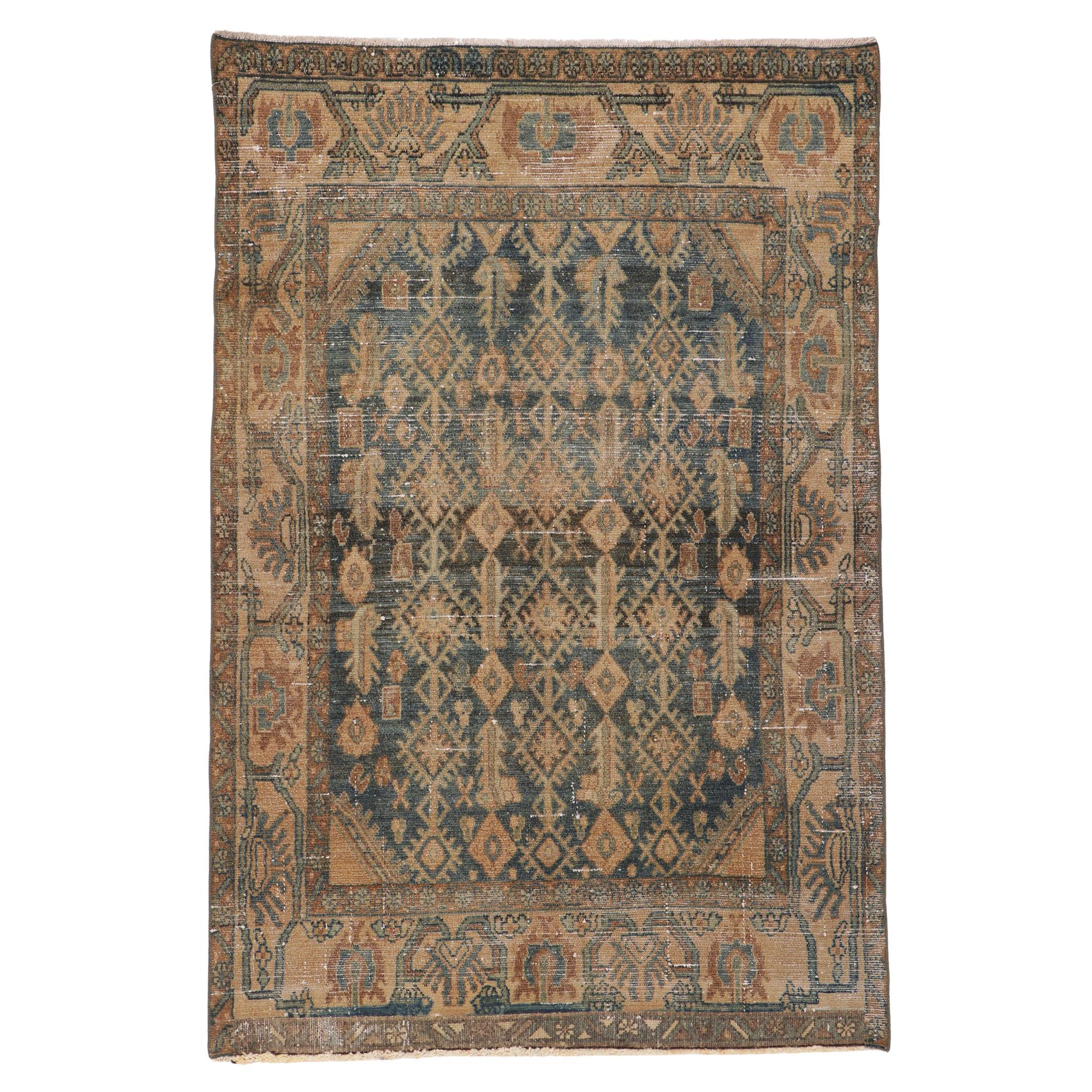 Distressed Antique Persian Malayer Rug For Sale