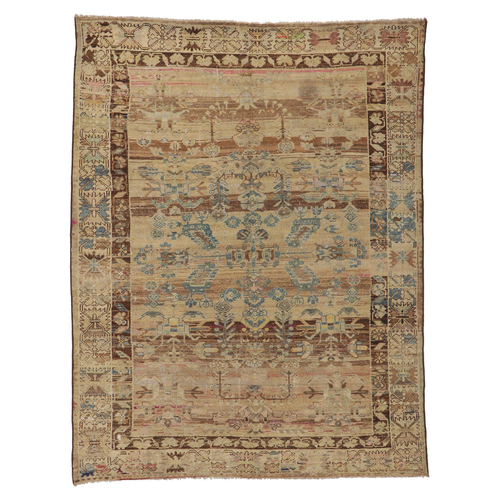 Tapis persan Malayer ancien vieilli en mauvais état