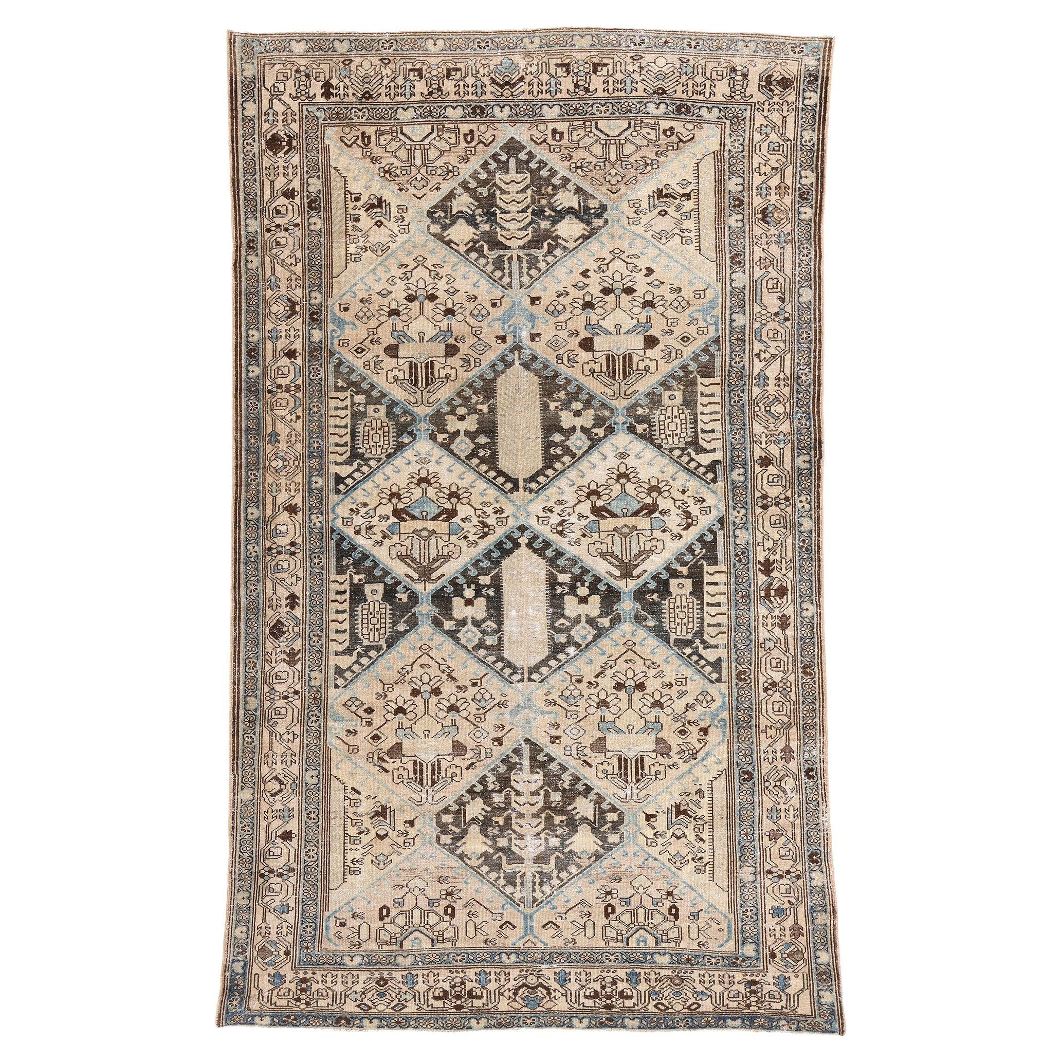 1910's Distressed Persian Malayer Carpet with Modern Style