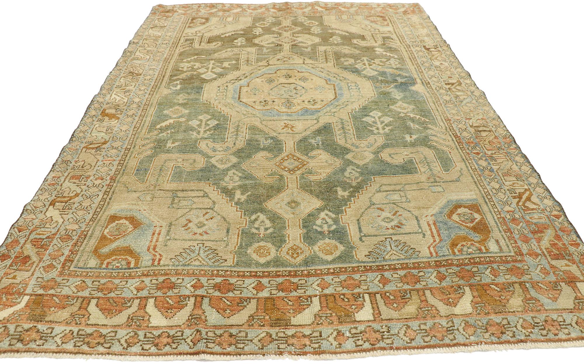 Hand-Knotted Distressed Antique Persian Malayer Rug with Arts & Crafts Rustic Style For Sale