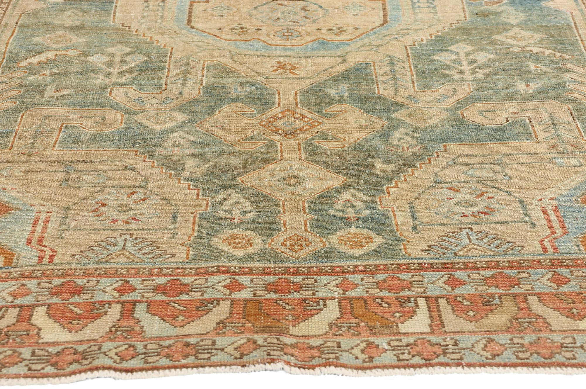 Antique Persian Malayer Rug with Protection Scarab Beetle In Distressed Condition For Sale In Dallas, TX