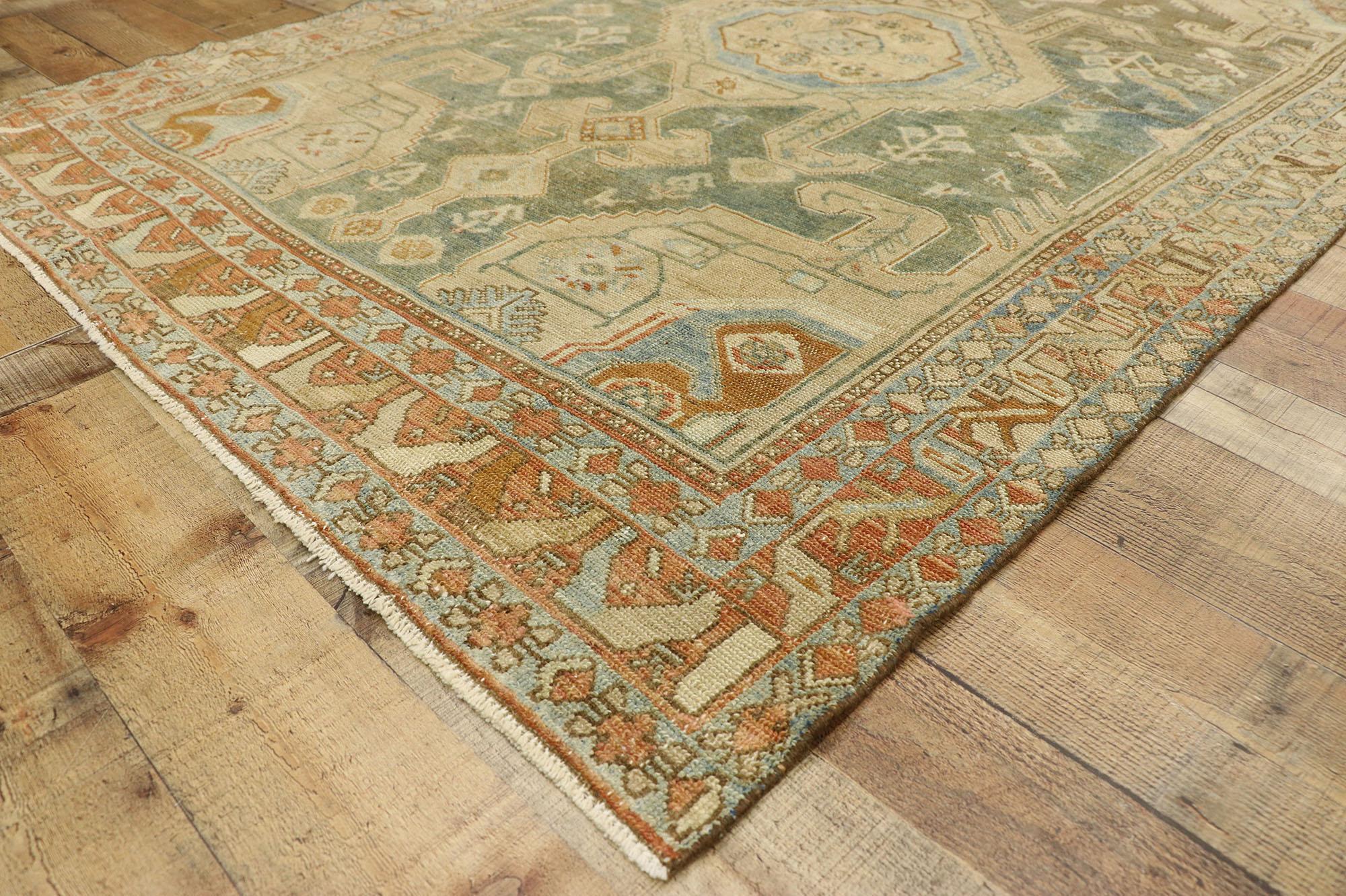 Wool Distressed Antique Persian Malayer Rug with Arts & Crafts Rustic Style For Sale