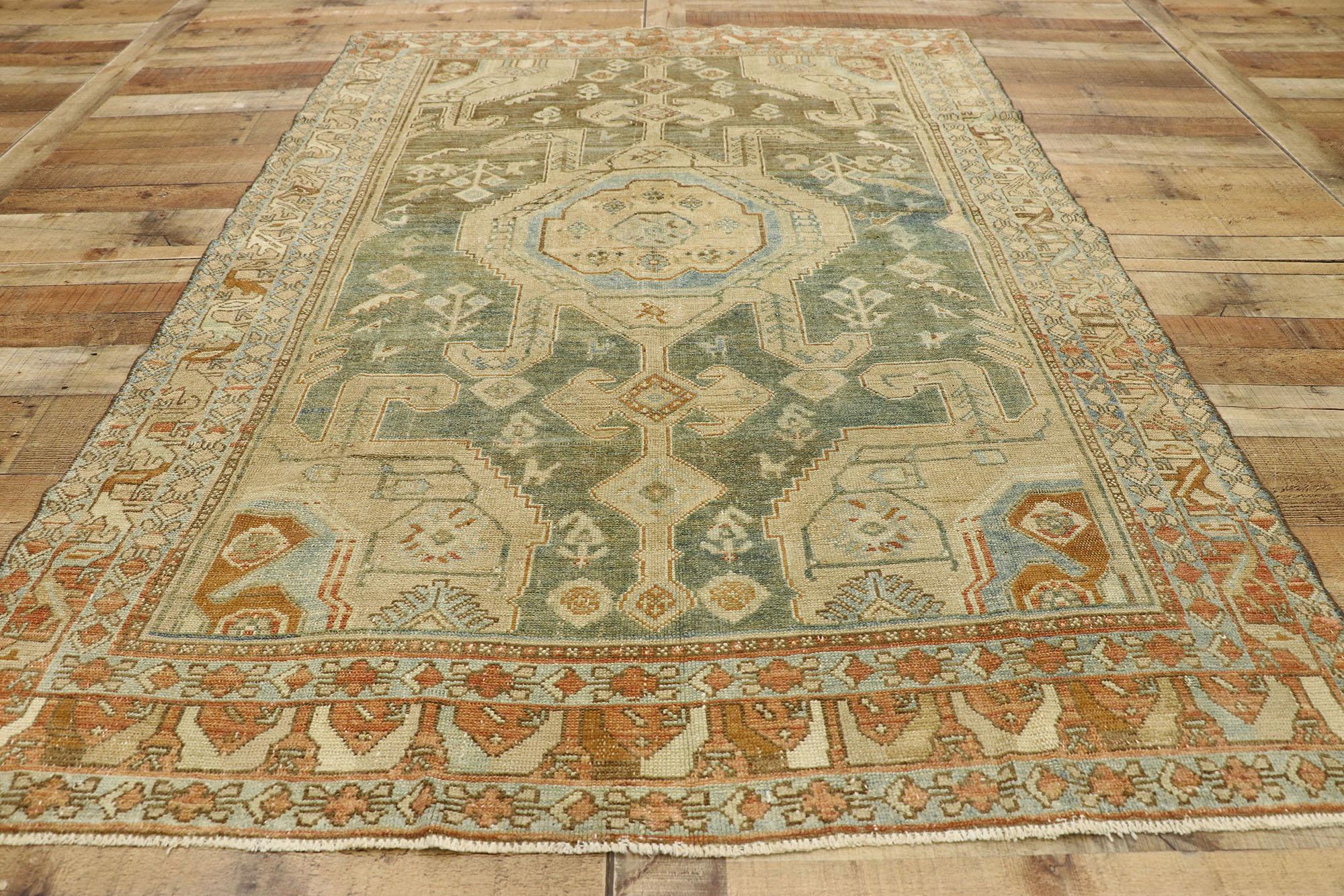 Distressed Antique Persian Malayer Rug with Arts & Crafts Rustic Style For Sale 1