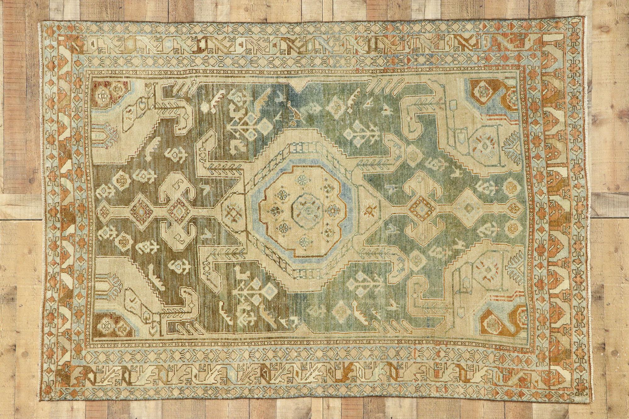 Distressed Antique Persian Malayer Rug with Arts & Crafts Rustic Style For Sale 2