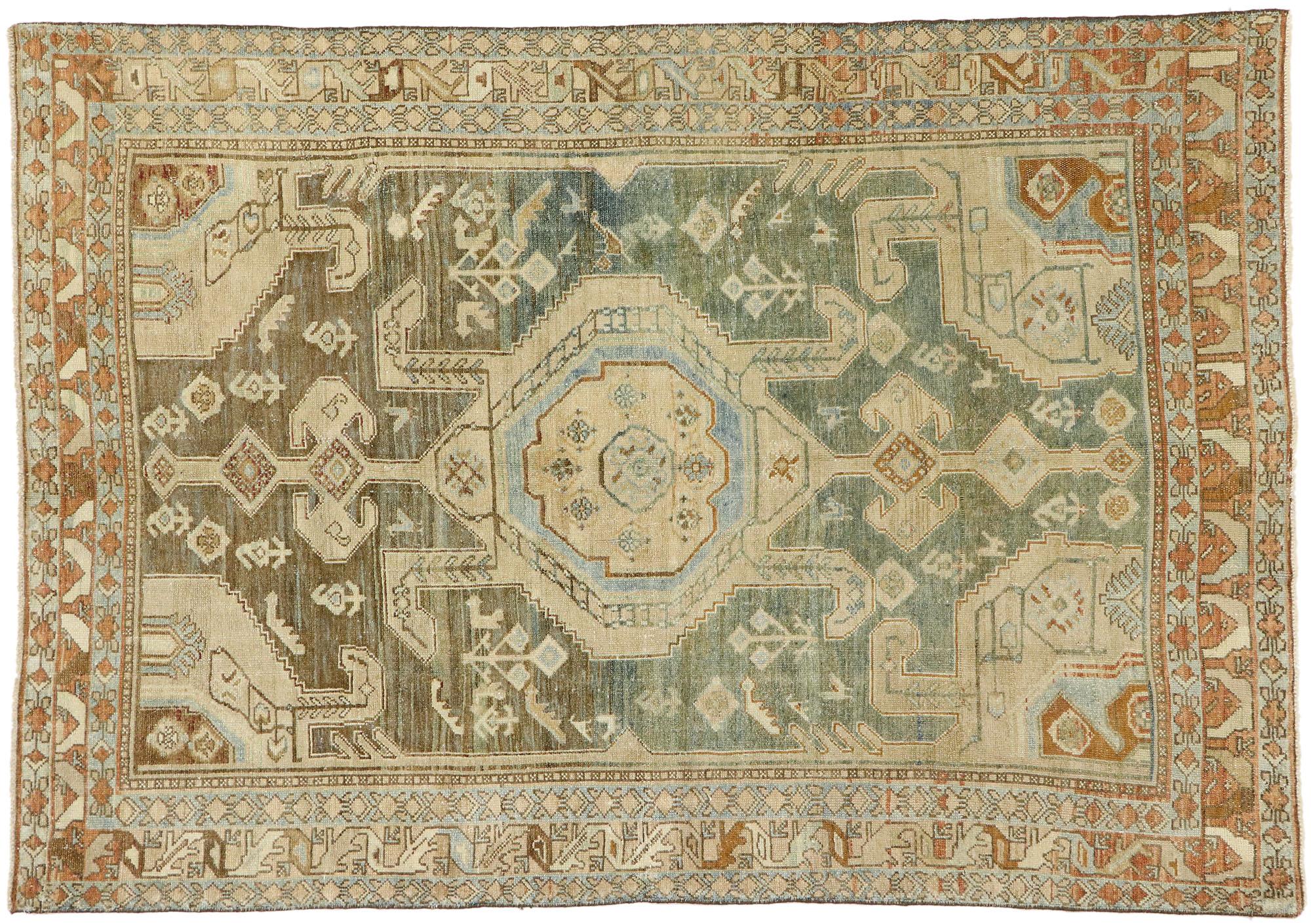 Distressed Antique Persian Malayer Rug with Arts & Crafts Rustic Style For Sale 3