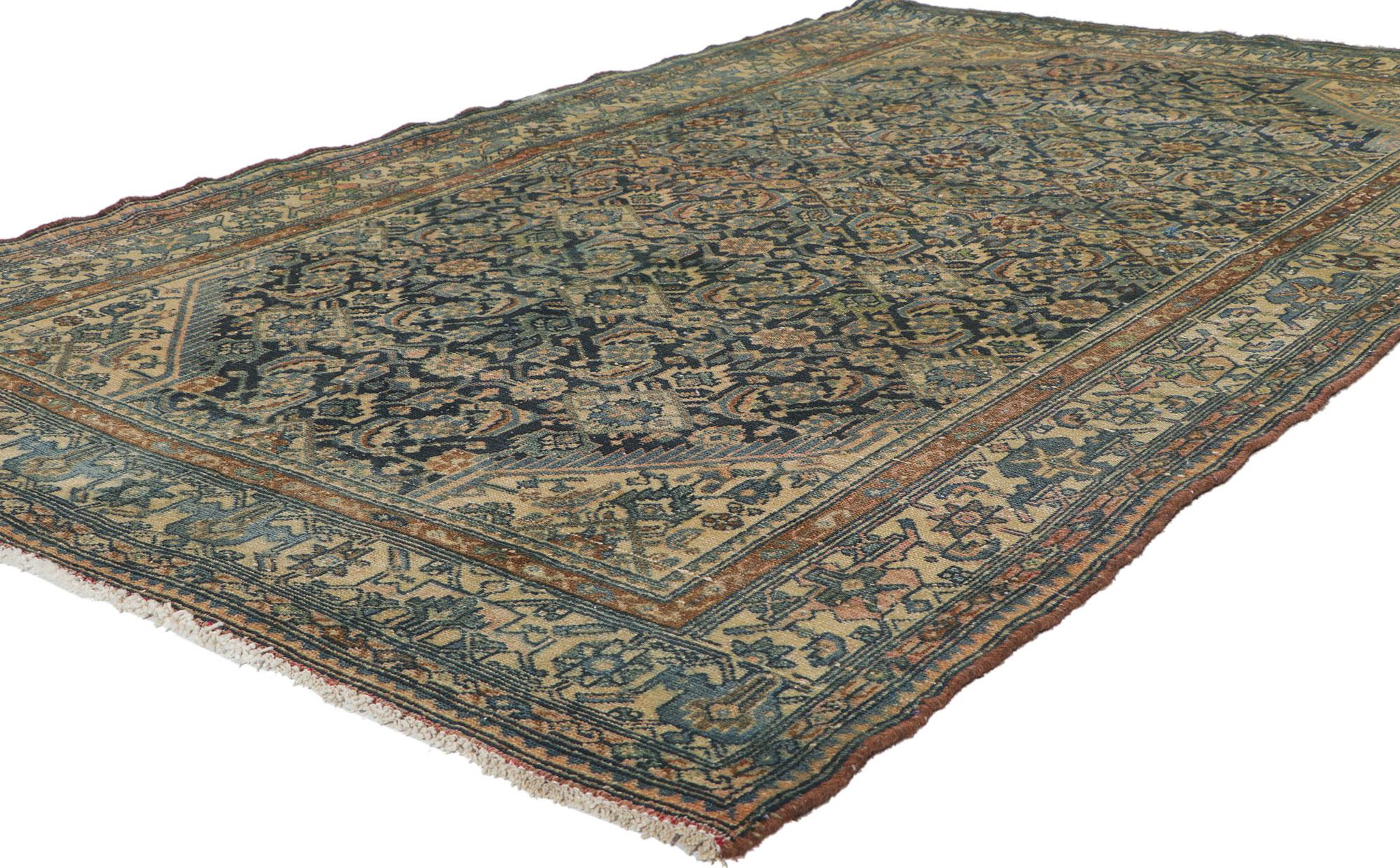 61060 distressed antique Persian Malayer rug with Herati Design, 04'05 x 07'00.