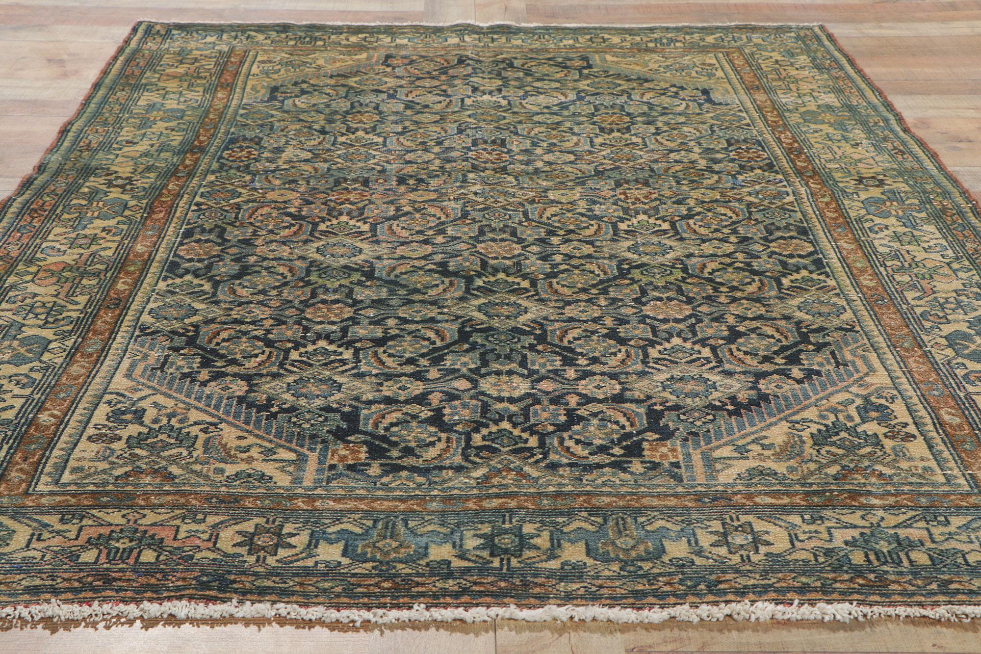 Distressed Antique Persian Malayer Rug with Herati Design For Sale 1