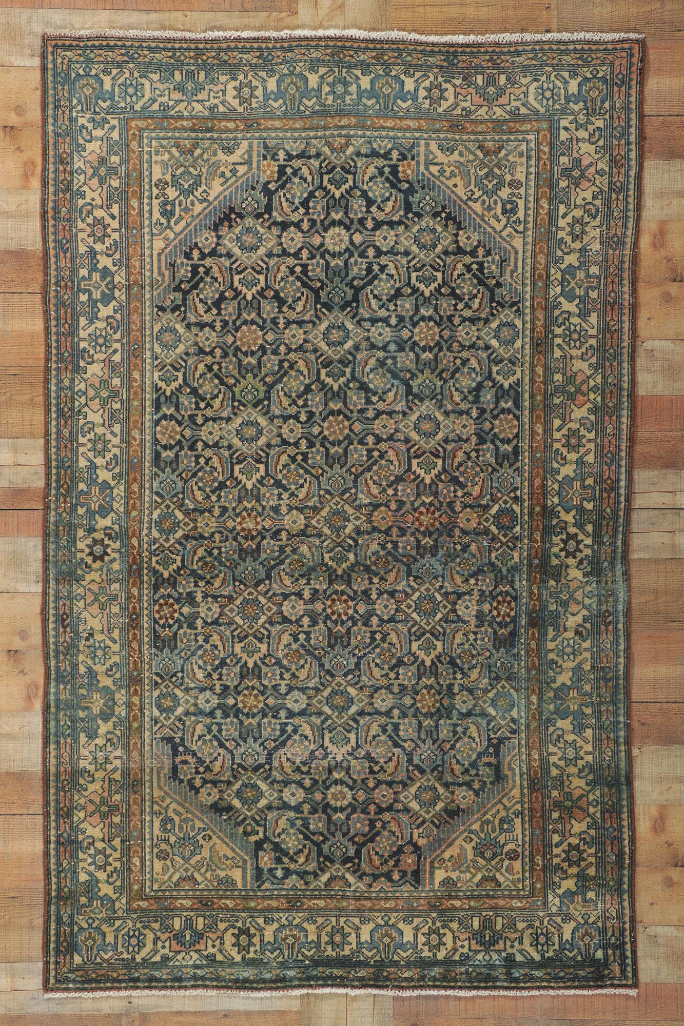 Distressed Antique Persian Malayer Rug with Herati Design For Sale 2