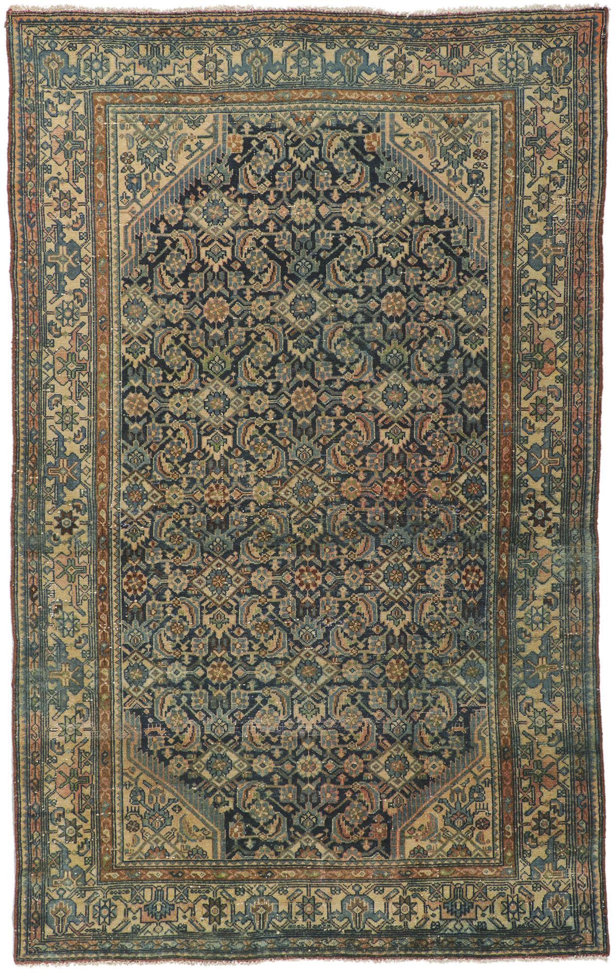 Distressed Antique Persian Malayer Rug with Herati Design For Sale 3