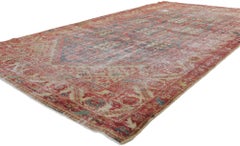 Distressed Antique Persian Malayer Rug with Mina Khani Design and Guli Henna