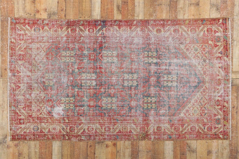 Distressed Antique Persian Malayer Rug with Mina Khani Design and Guli Henna For Sale 2