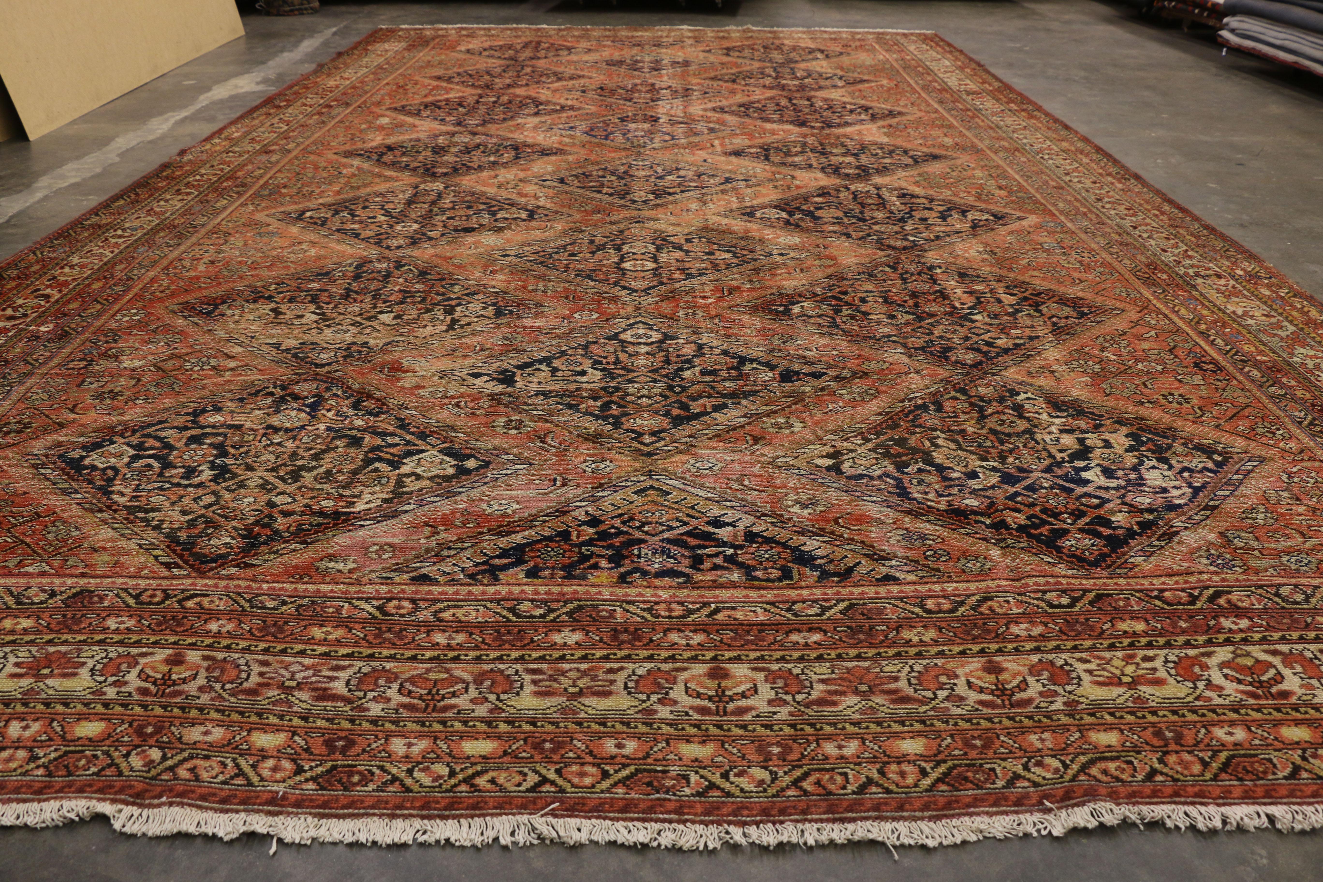 Rustic Antique Persian Malayer Rug For Sale 1