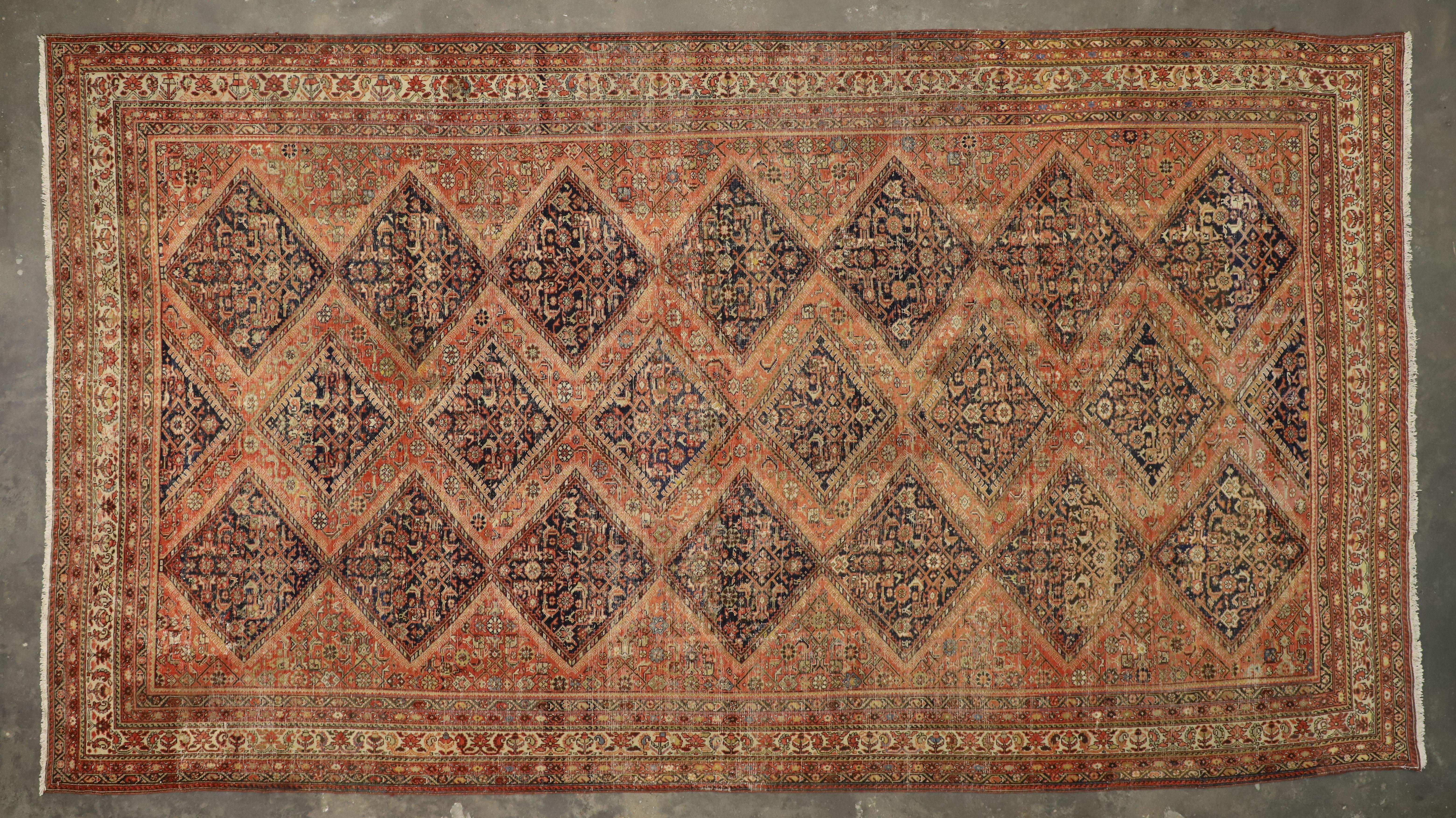 Rustic Antique Persian Malayer Rug For Sale 2