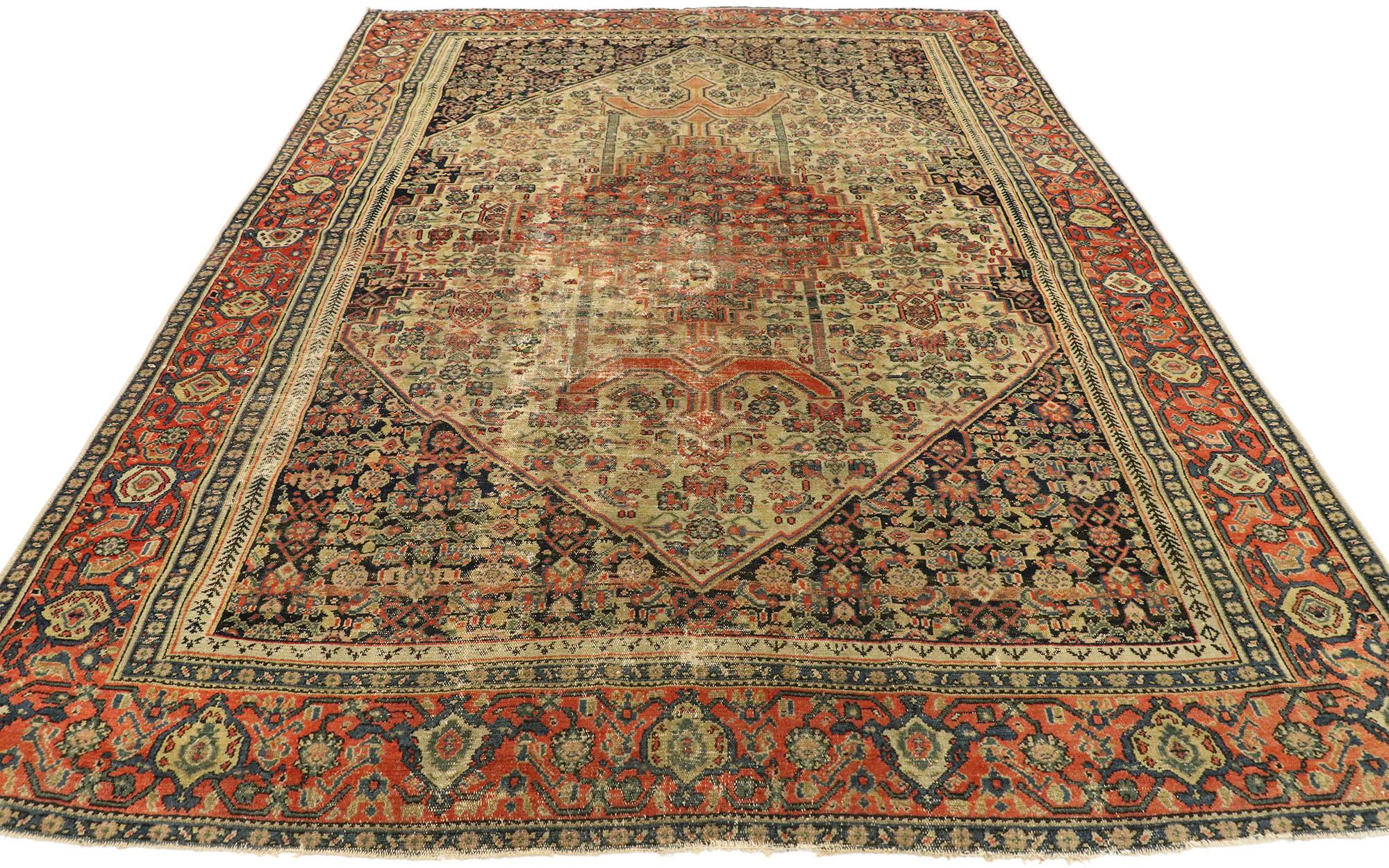 Hand-Knotted Distressed Antique Persian Malayer Rug with Modern Rustic Industrial Style For Sale