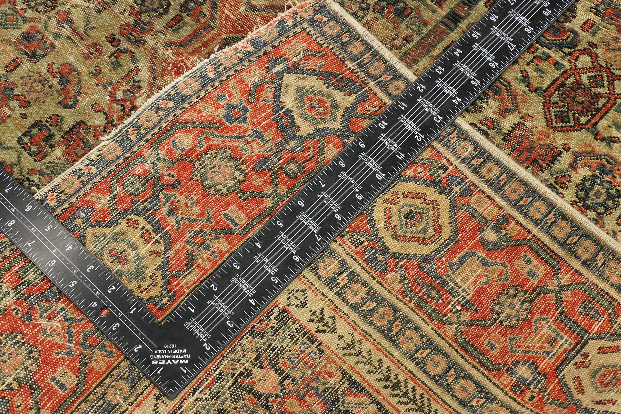 19th Century Distressed Antique Persian Malayer Rug with Modern Rustic Industrial Style For Sale