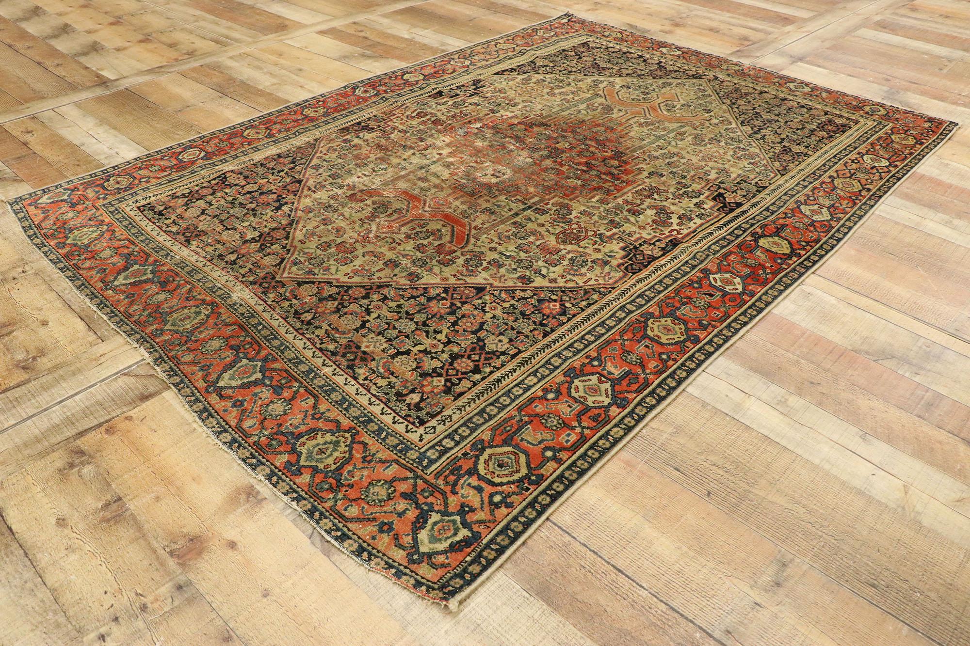 Wool Distressed Antique Persian Malayer Rug with Modern Rustic Industrial Style For Sale