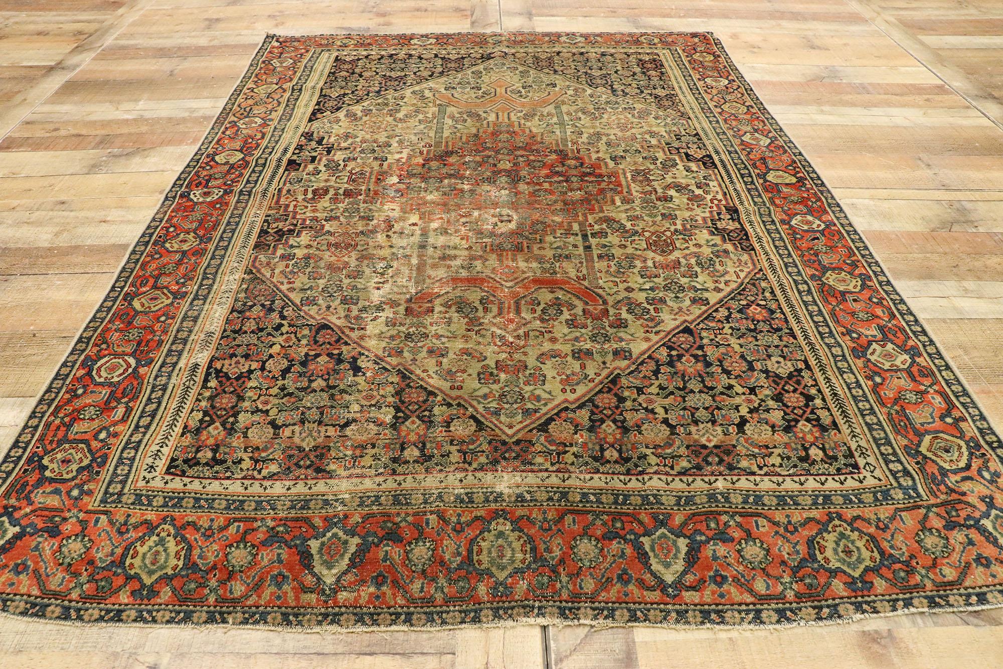 Distressed Antique Persian Malayer Rug with Modern Rustic Industrial Style For Sale 2