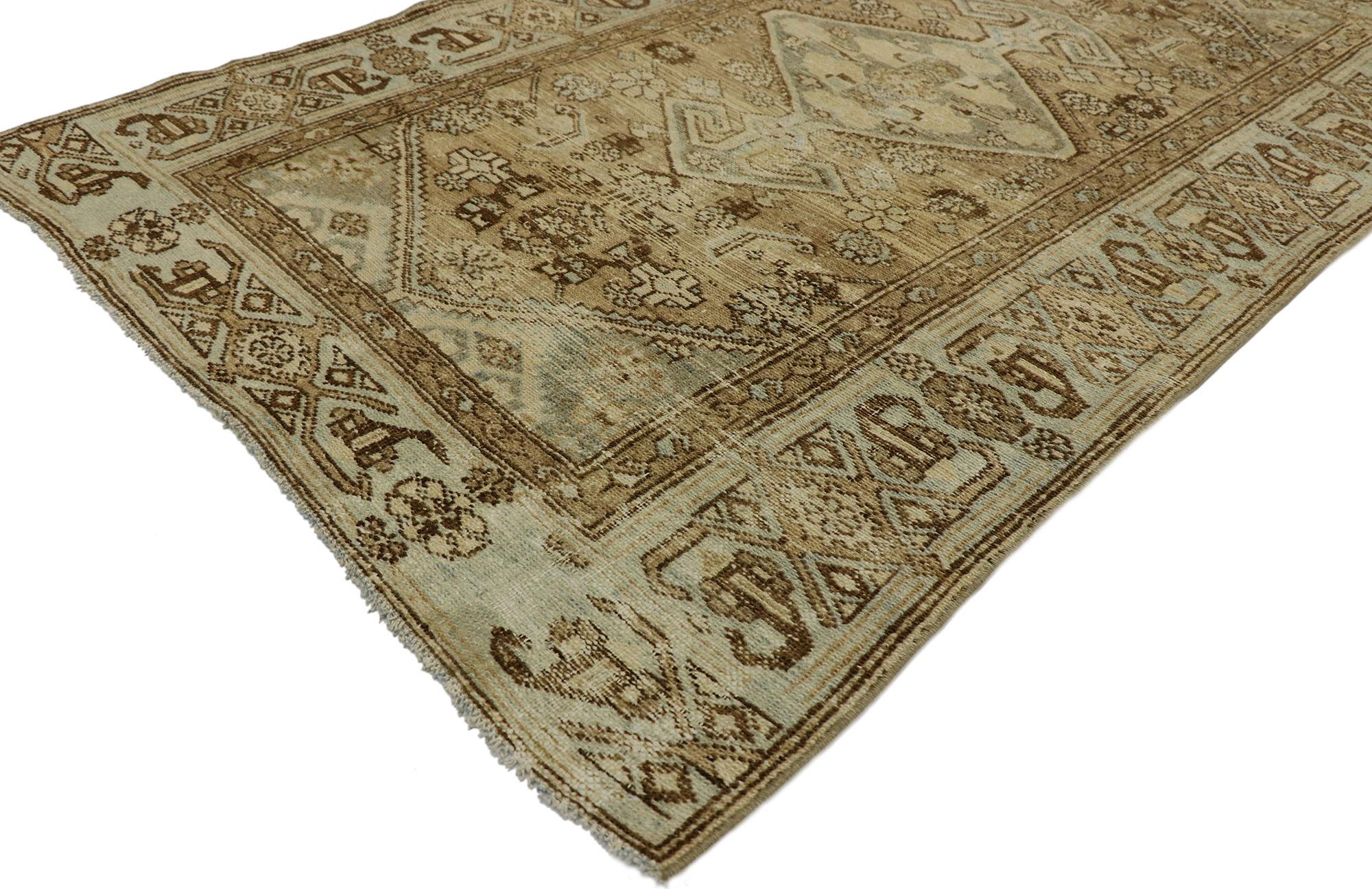 Hand-Knotted Distressed Antique Persian Malayer Rug with Modern Rustic Tribal Style For Sale