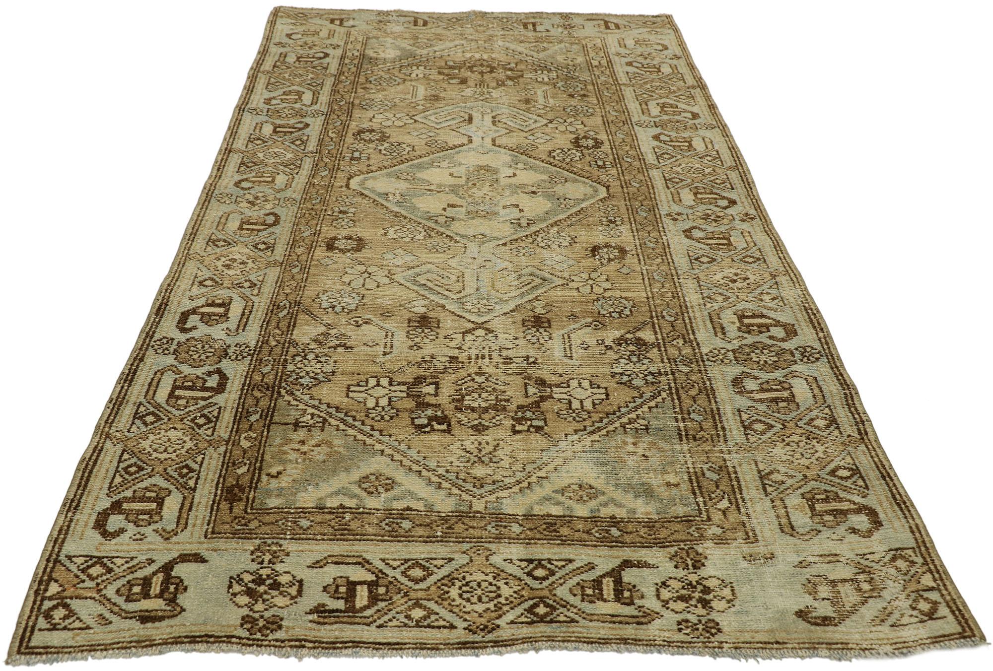 Distressed Antique Persian Malayer Rug with Modern Rustic Tribal Style In Distressed Condition For Sale In Dallas, TX