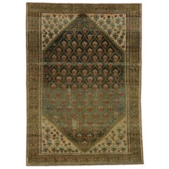 Distressed Antique Persian Malayer Rug with Rustic American Colonial Style