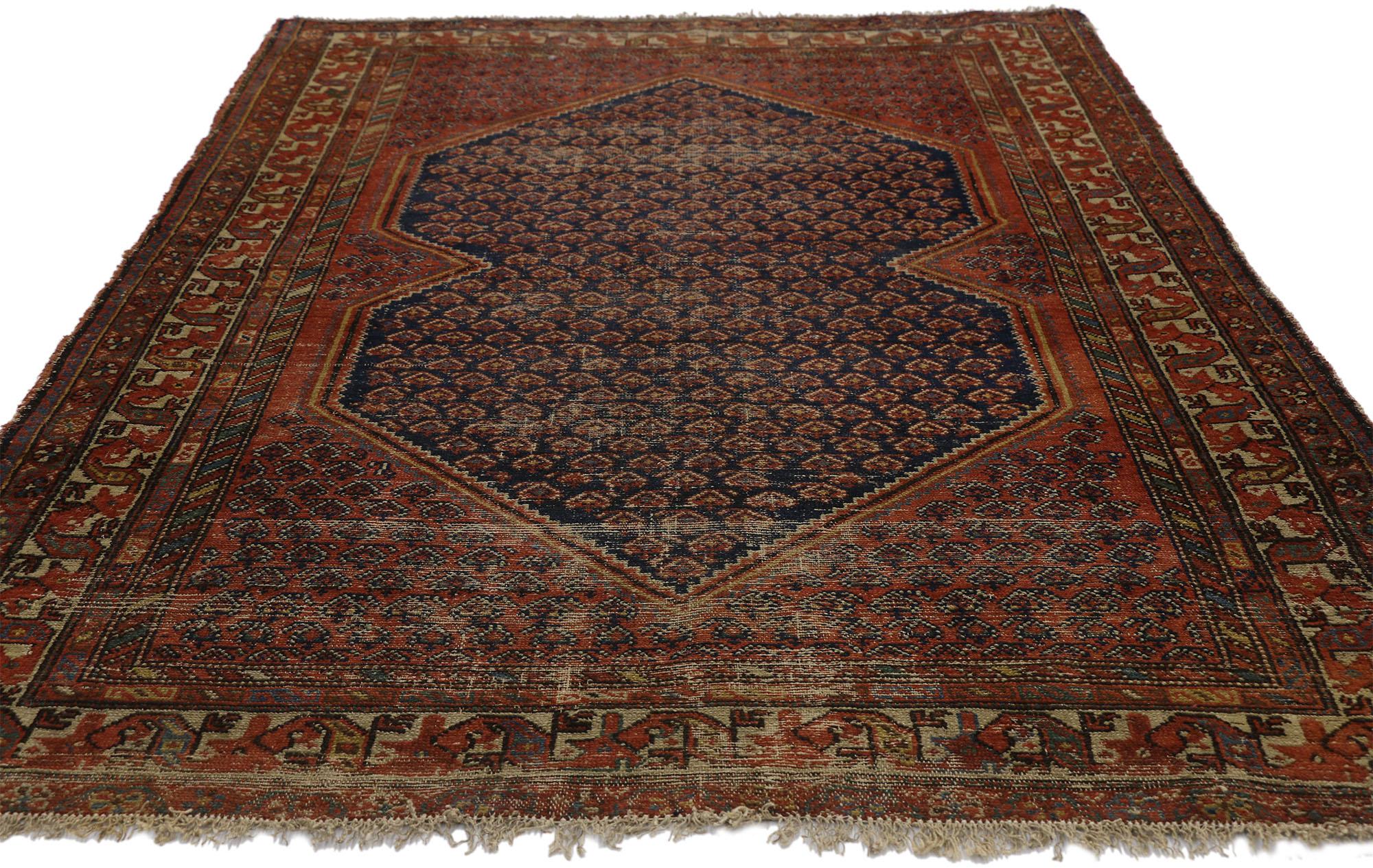 Hand-Knotted Distressed Antique Persian Malayer Rug with Rustic Artisan and Industrial Style