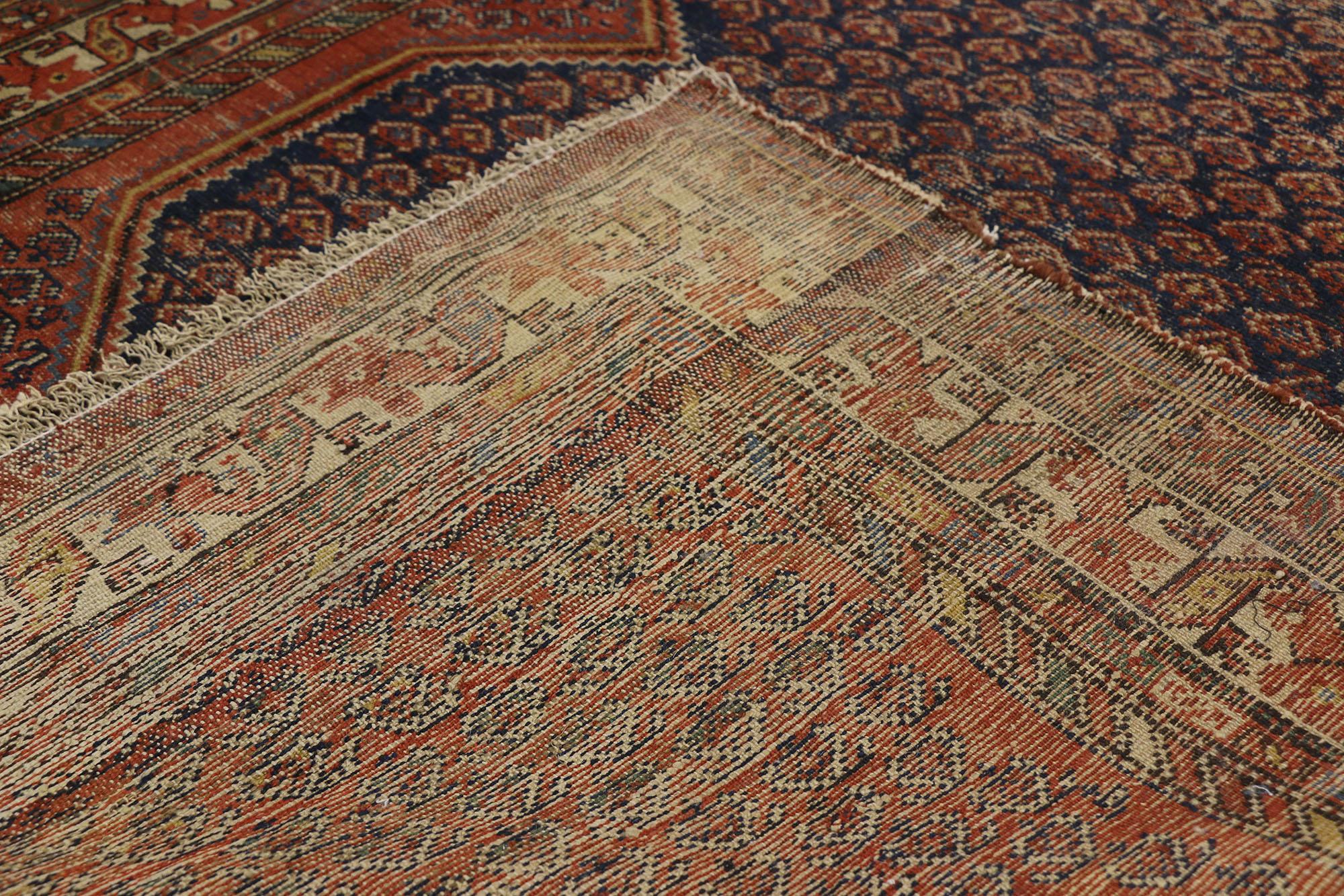 20th Century Distressed Antique Persian Malayer Rug with Rustic Artisan and Industrial Style