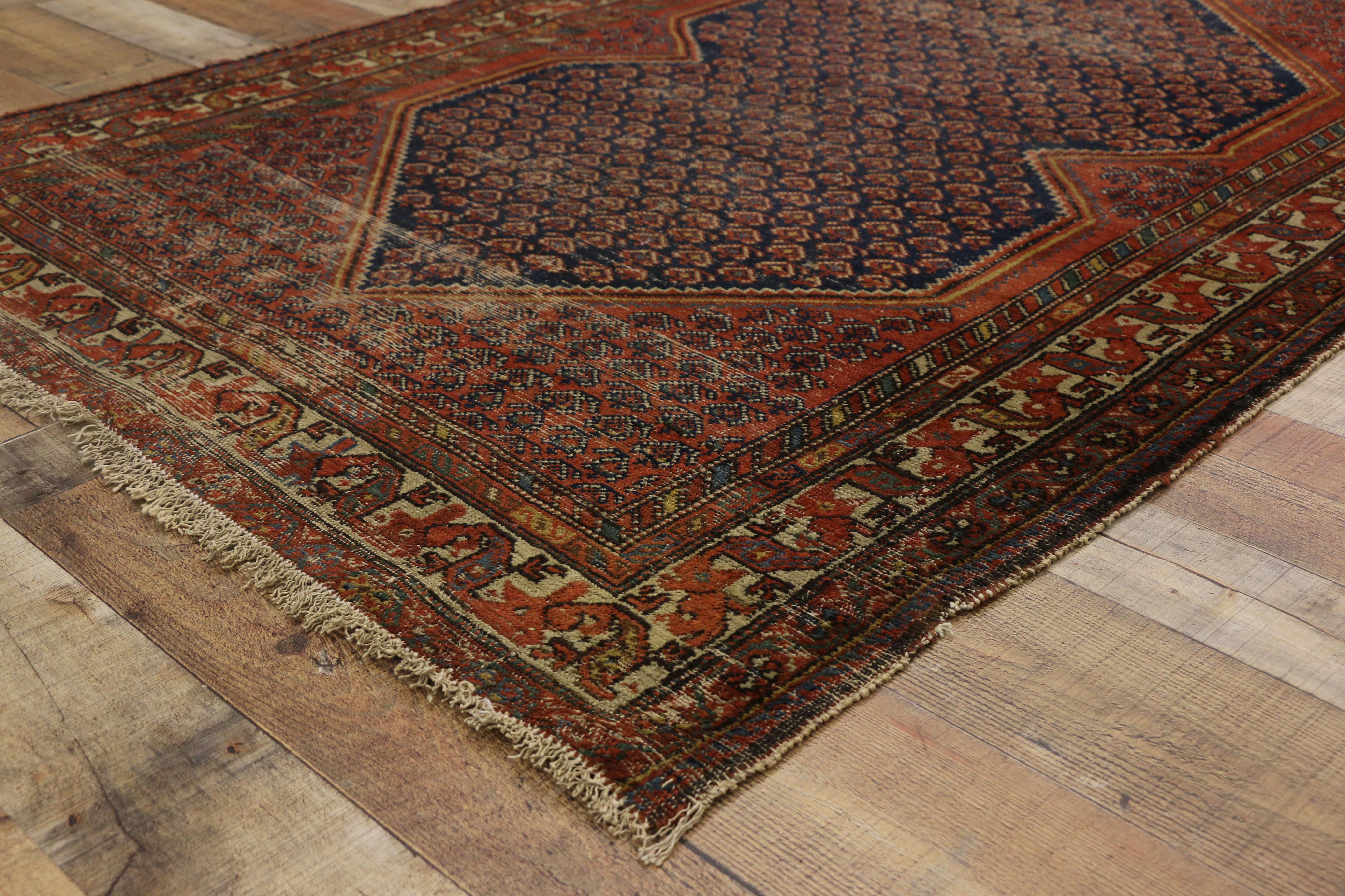 Wool Distressed Antique Persian Malayer Rug with Rustic Artisan and Industrial Style