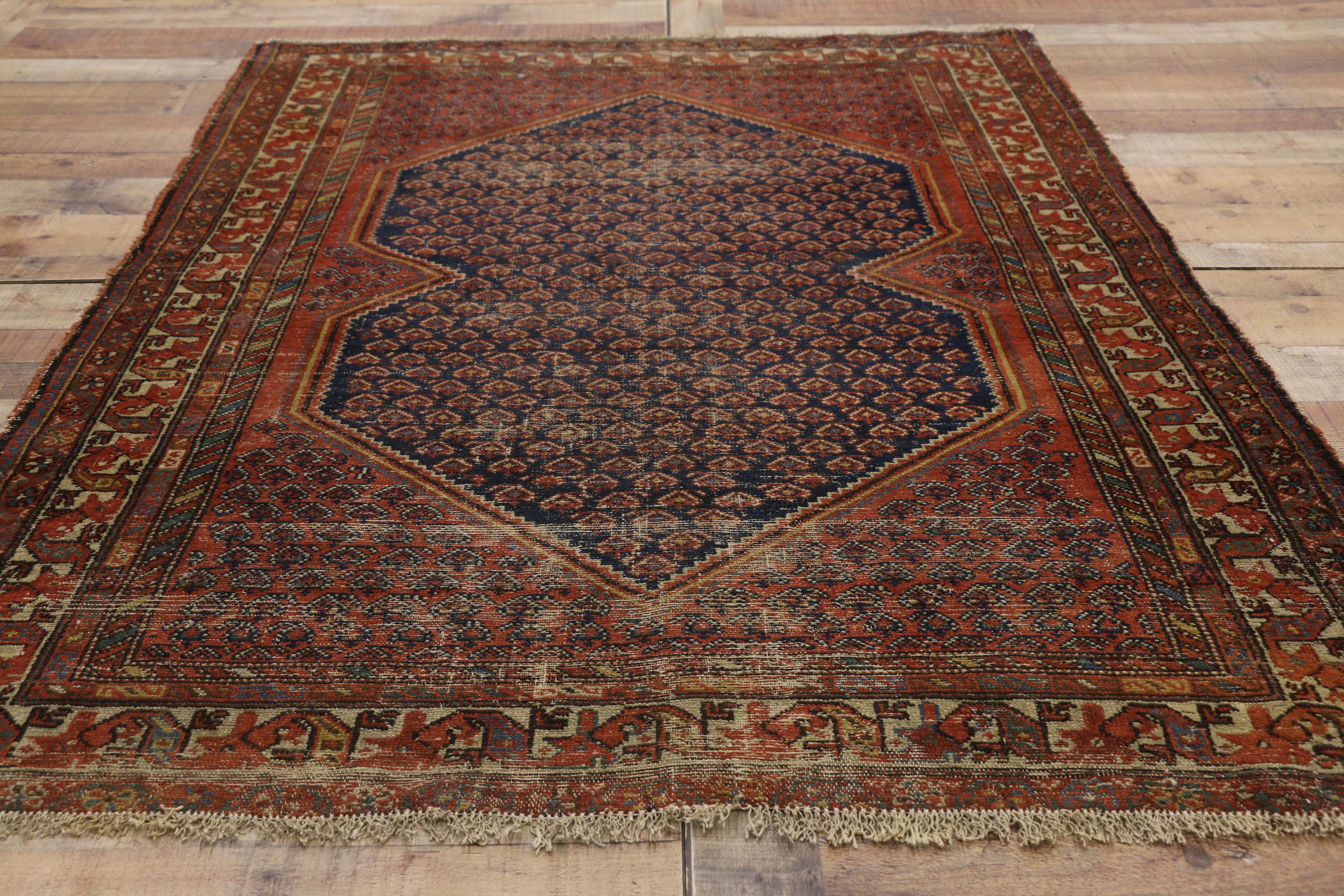 Distressed Antique Persian Malayer Rug with Rustic Artisan and Industrial Style 1