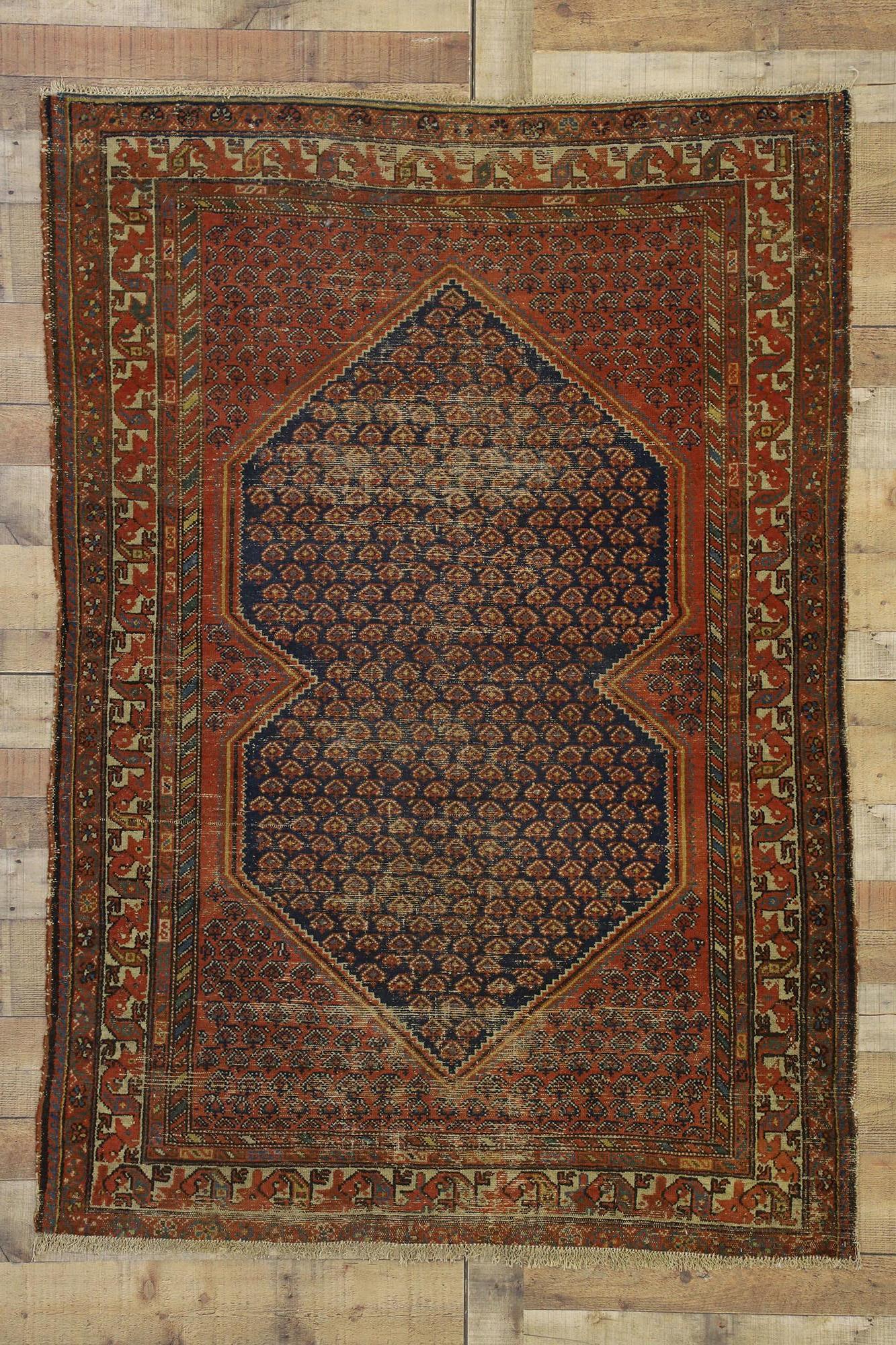 Distressed Antique Persian Malayer Rug with Rustic Artisan and Industrial Style 2
