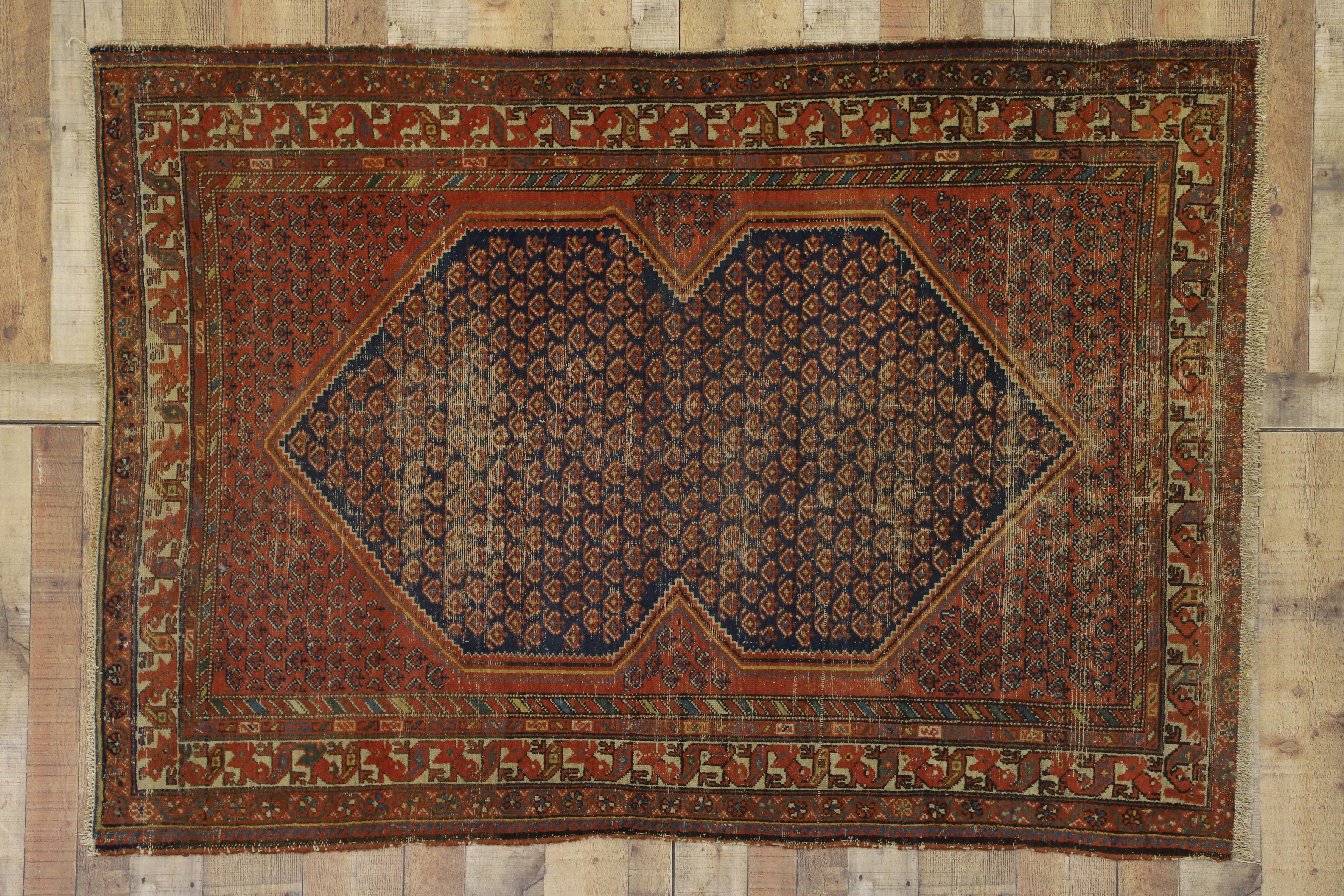 Distressed Antique Persian Malayer Rug with Rustic Artisan and Industrial Style 3