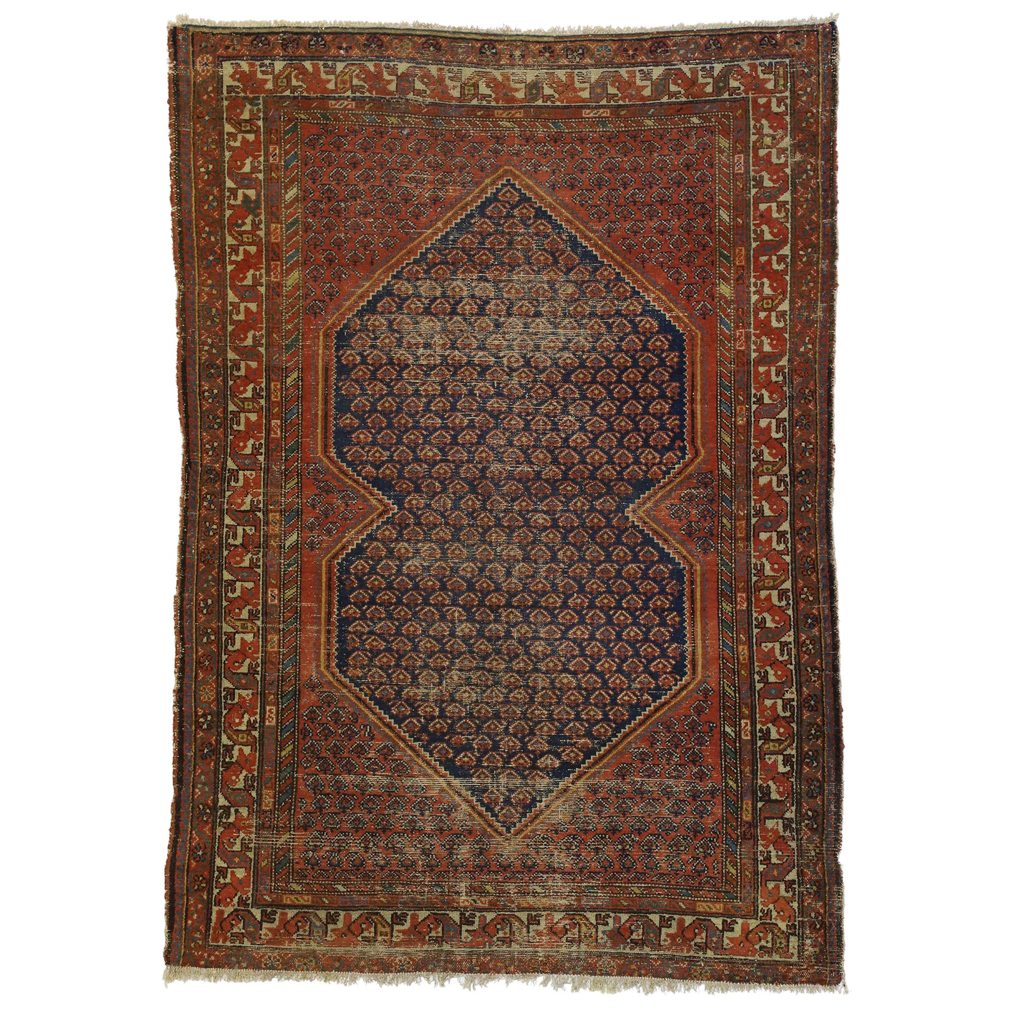 Distressed Antique Persian Malayer Rug with Rustic Artisan and Industrial Style