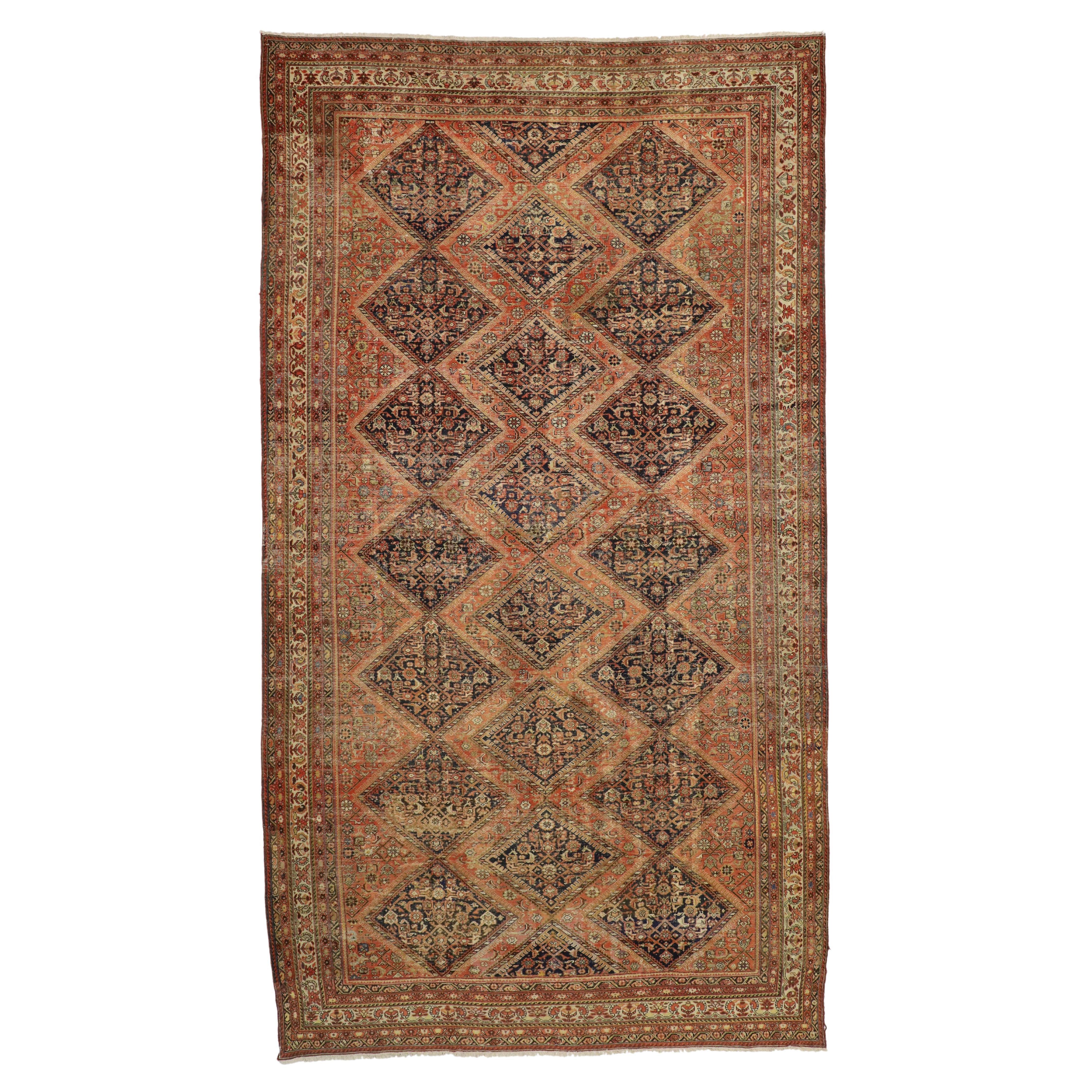 Rustic Antique Persian Malayer Rug For Sale
