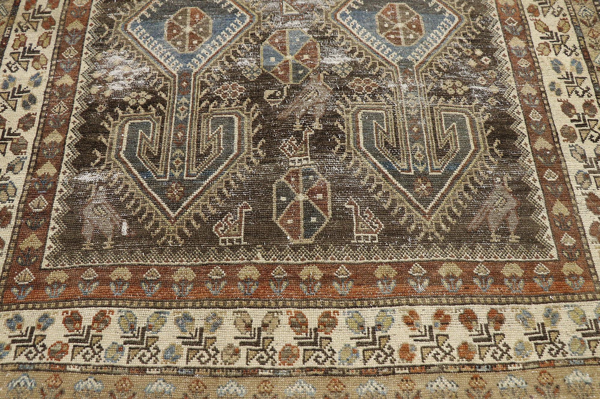 Distressed Antique Persian Malayer Rug with Rustic Artisan Tribal Style In Distressed Condition For Sale In Dallas, TX