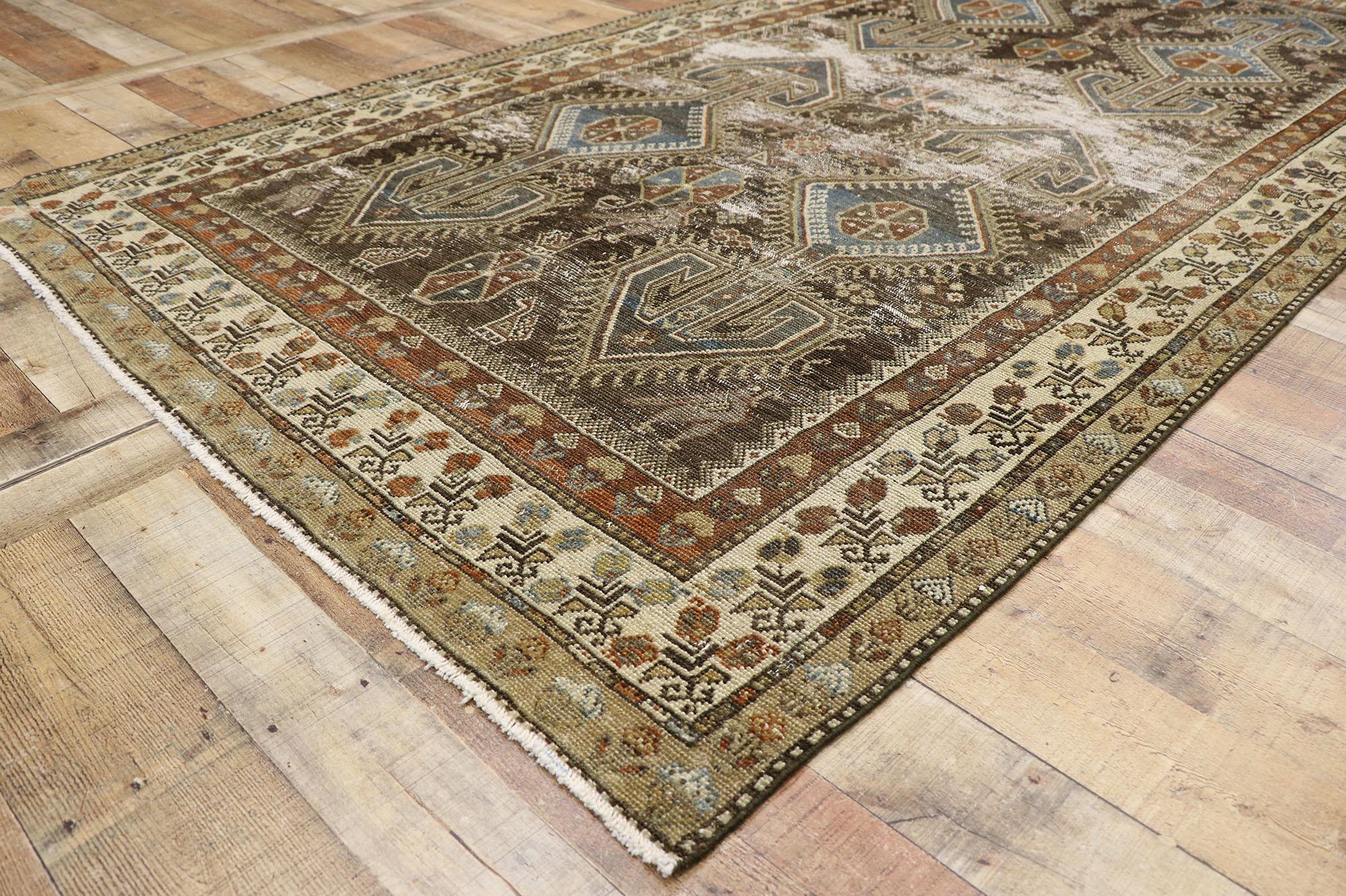 Wool Distressed Antique Persian Malayer Rug with Rustic Artisan Tribal Style For Sale