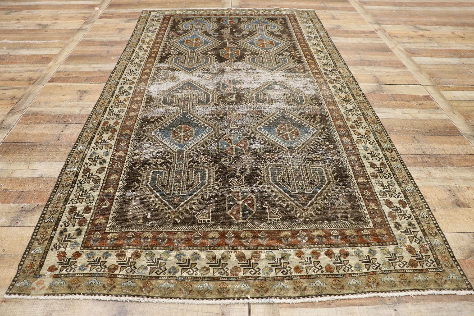 Distressed Antique Persian Malayer Rug with Rustic Artisan Tribal Style For Sale 1
