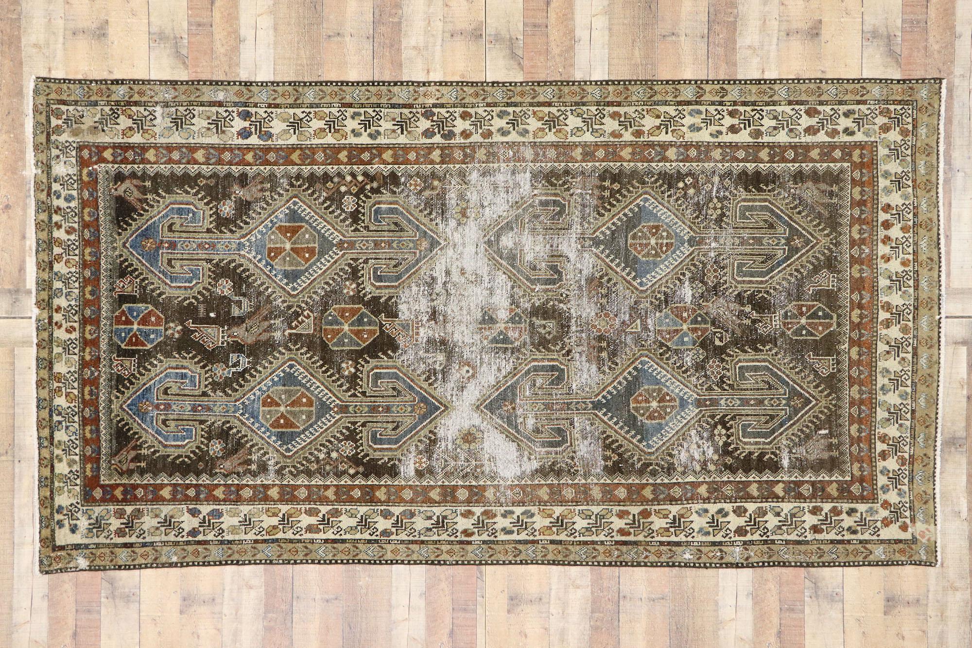 Distressed Antique Persian Malayer Rug with Rustic Artisan Tribal Style For Sale 2