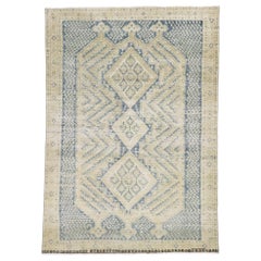 Distressed Antique Persian Malayer Rug with Rustic Coastal Style