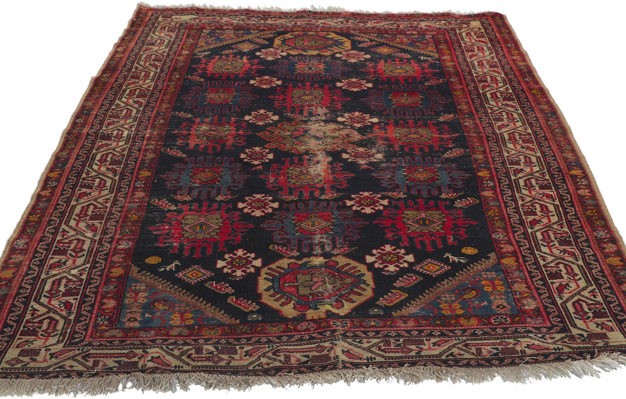 Hand-Knotted Distressed Antique Persian Malayer Rug with Tribal Style For Sale