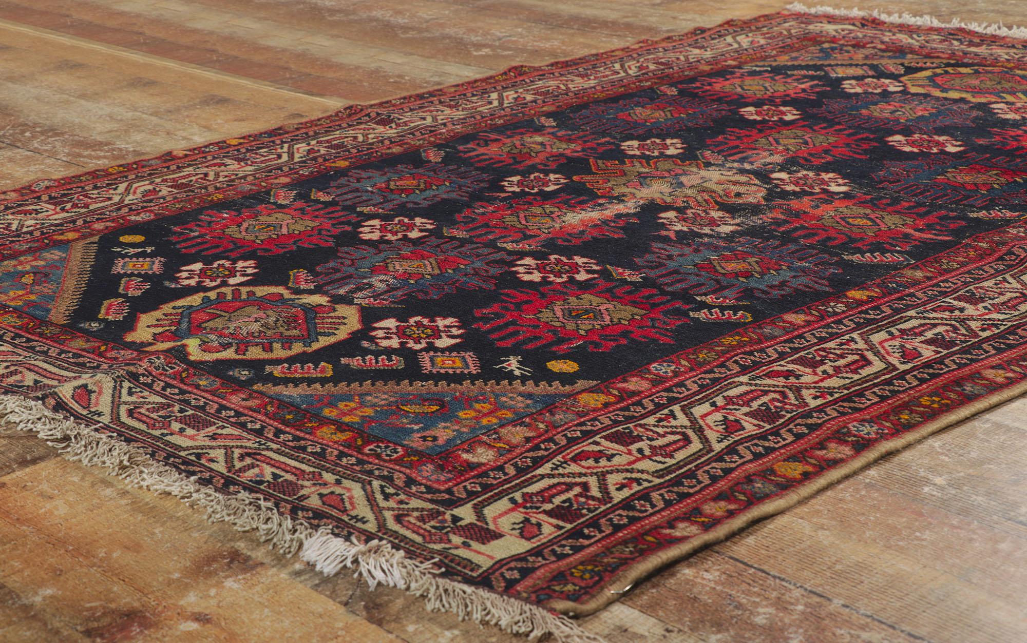 Wool Distressed Antique Persian Malayer Rug with Tribal Style For Sale